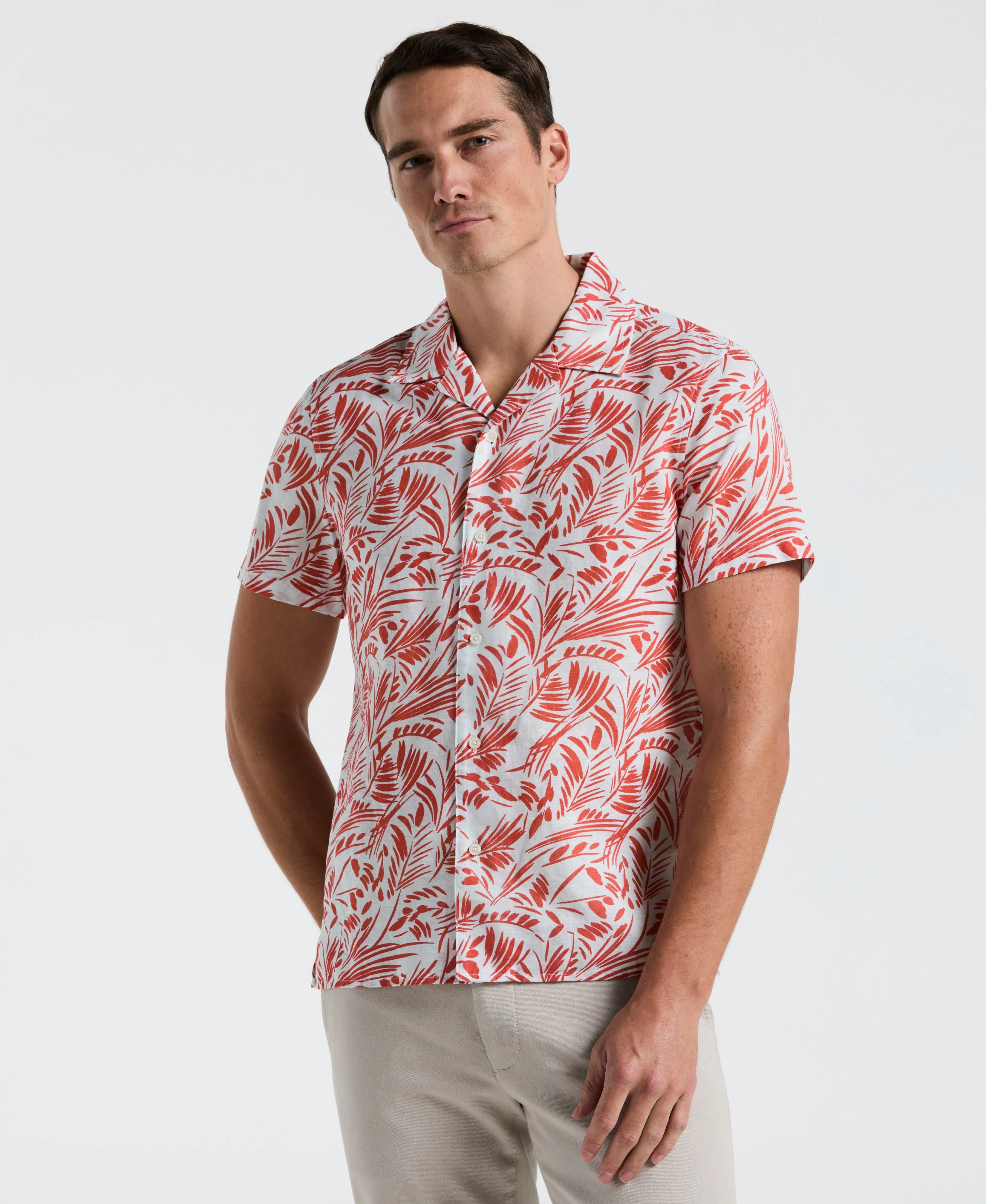 Linen Abstract Leaf Print Shirt sold by Perry Ellis