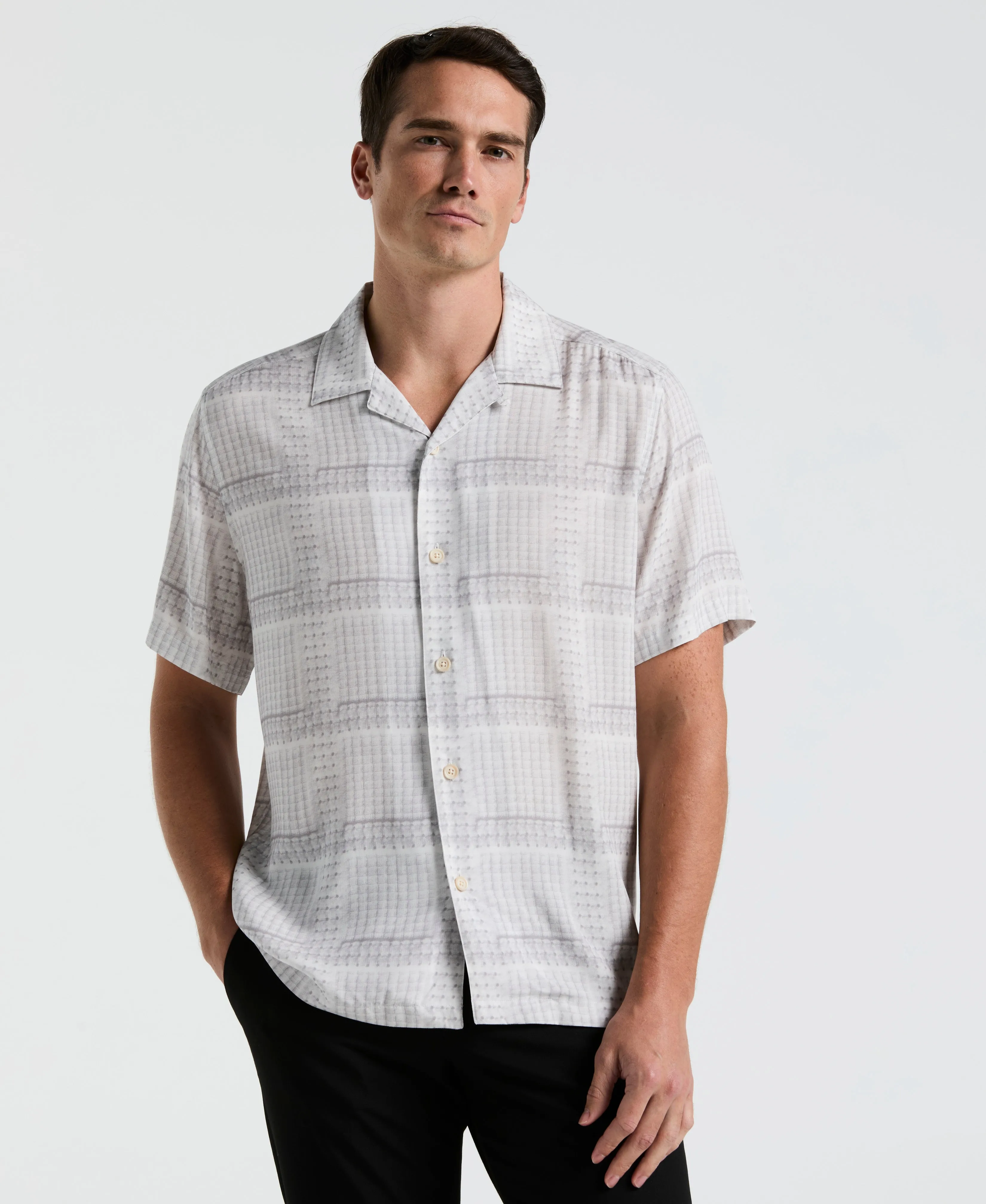 EcoVero™ Camp Collar Textured Print Shirt sold by Perry Ellis