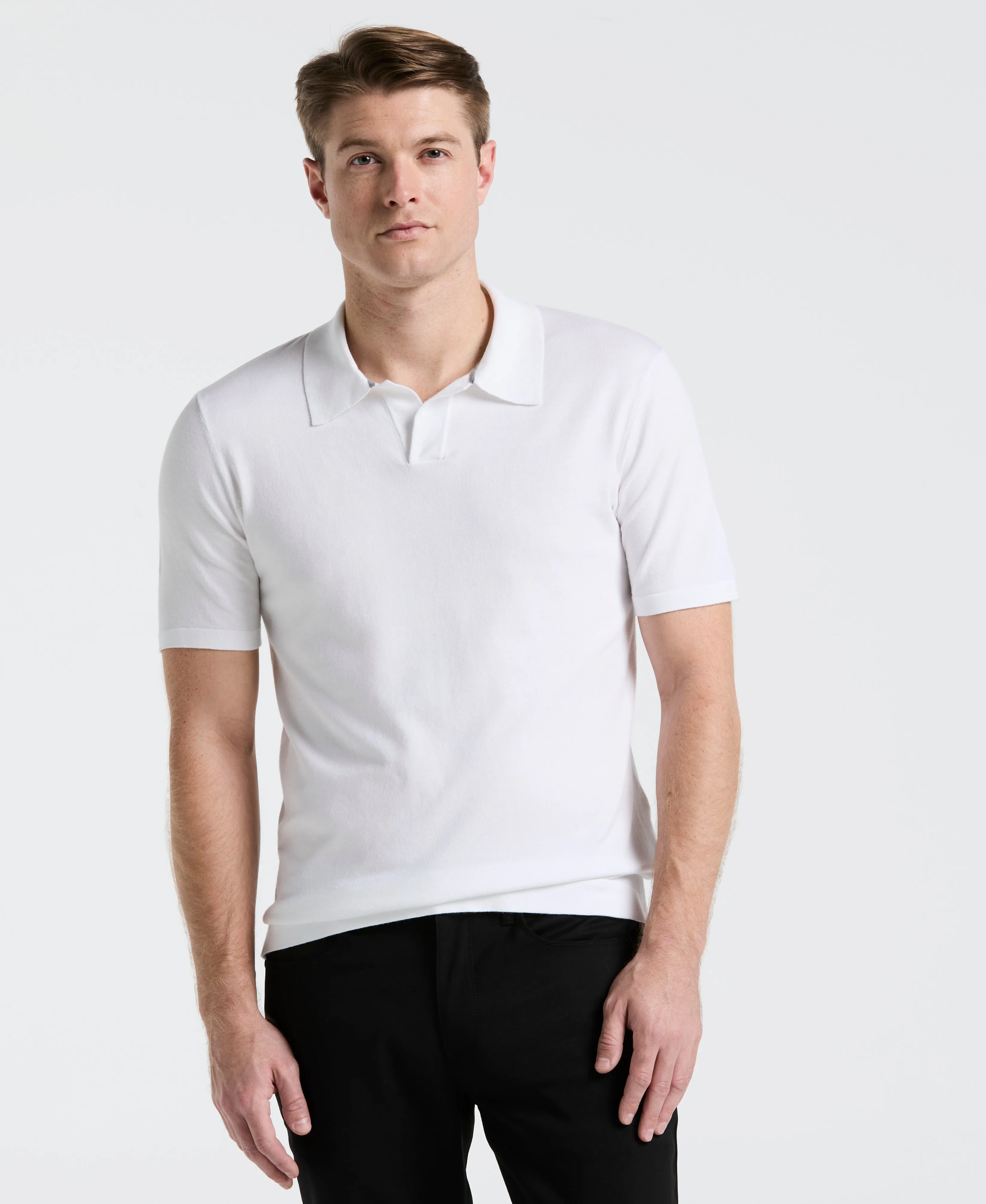 Tech Knit Open Collar Sweater Polo sold by Perry Ellis