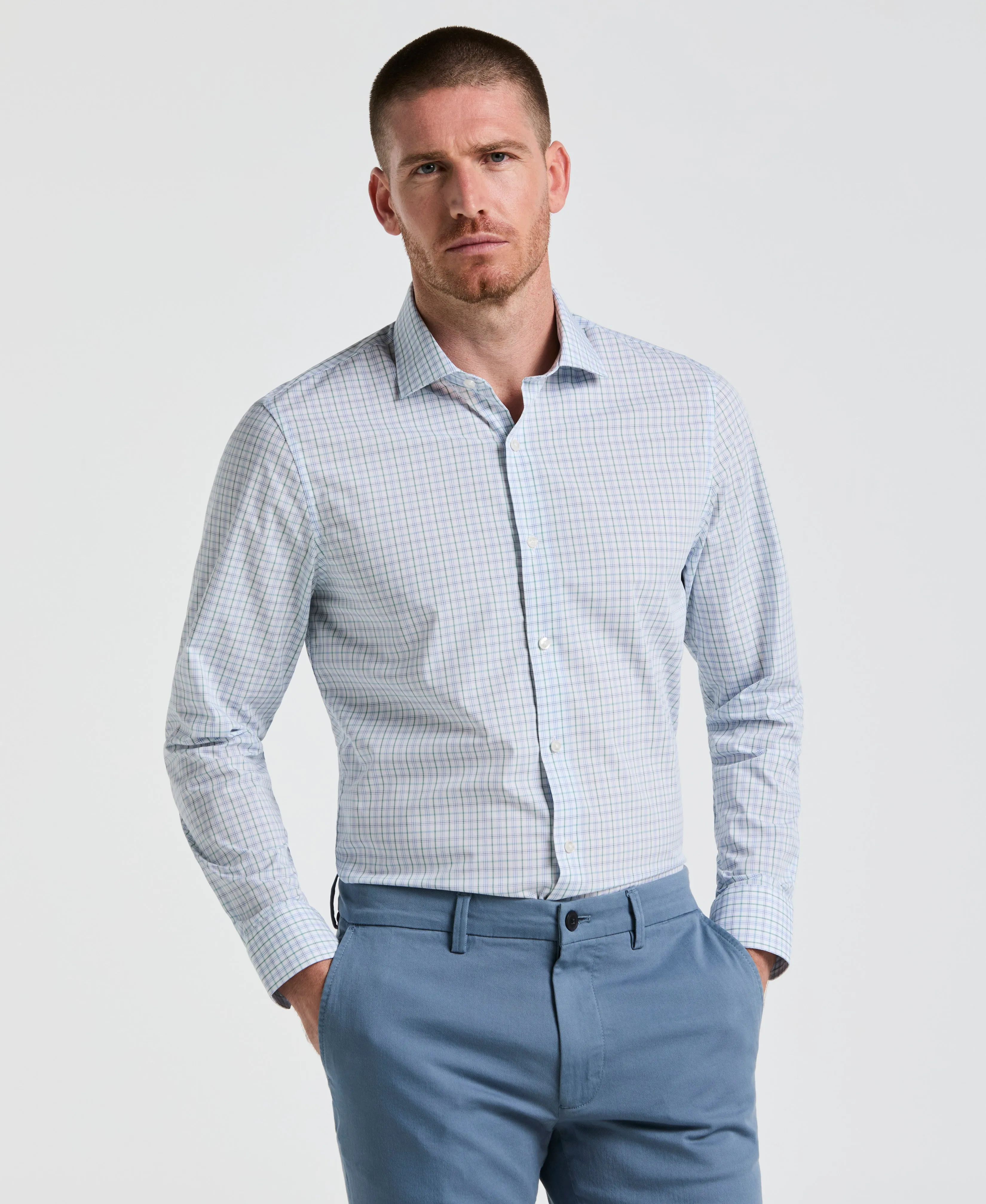 Slim Fit Stretch Cotton Blend Plaid Dress Shirt sold by Perry Ellis