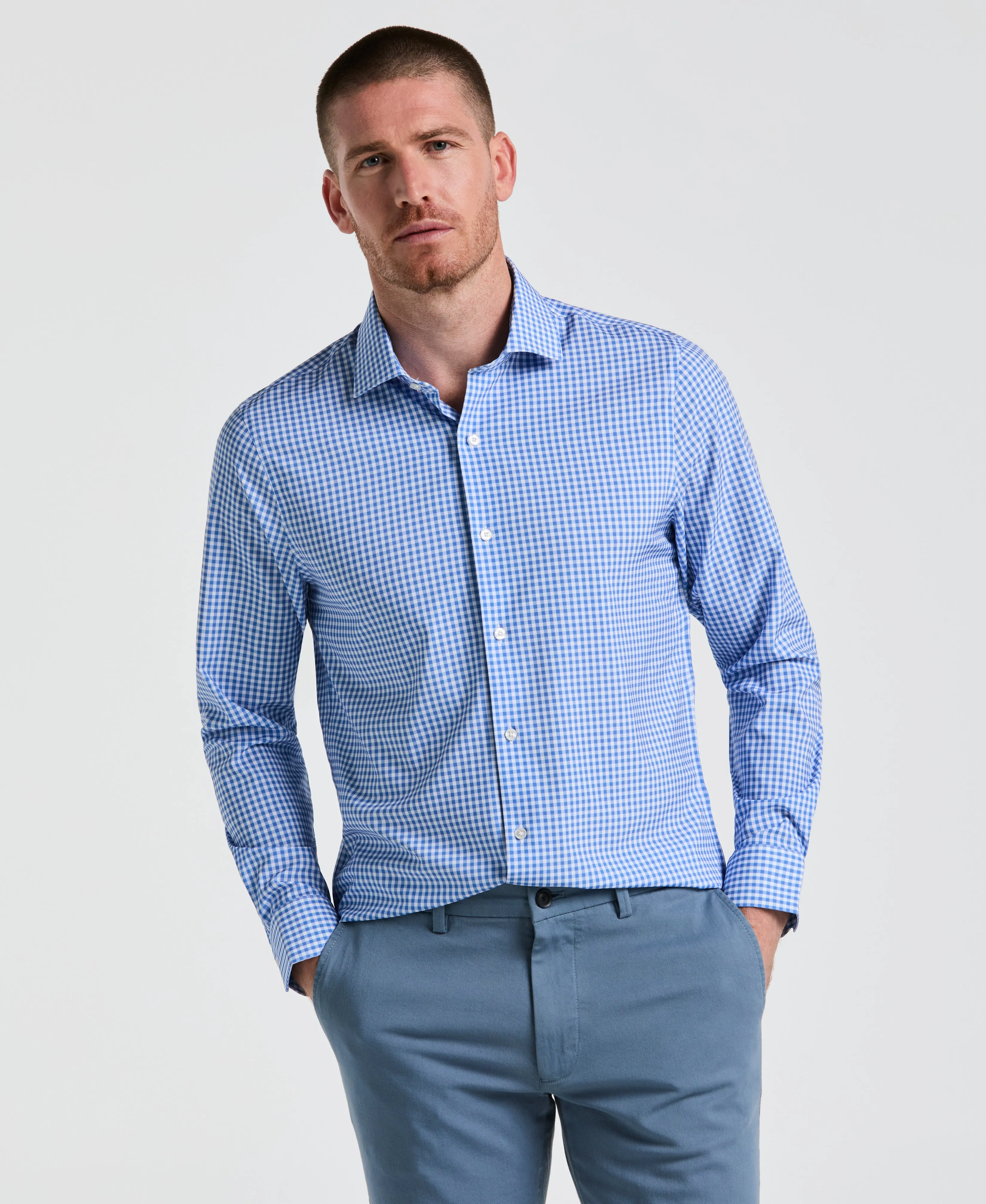 Performance Tech Gingham Print Dress Shirt sold by Perry Ellis