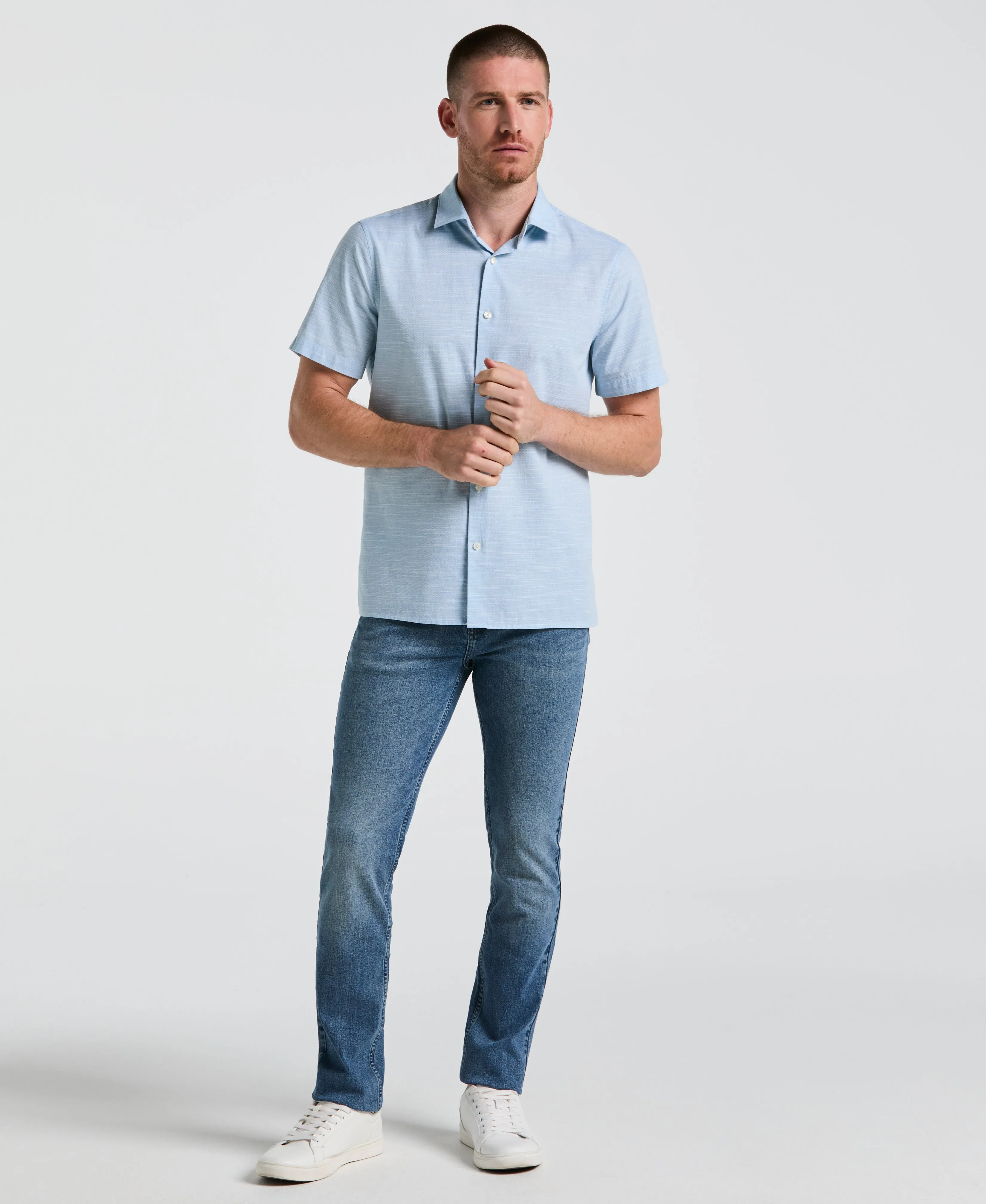 Medium Wash Indigo 5 Pocket Denim Pant sold by Perry Ellis