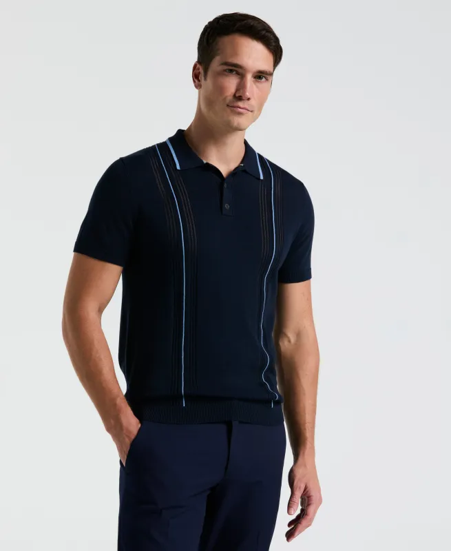Cotton Mesh Vertical Stripe Print Button Polo sold by Perry Ellis