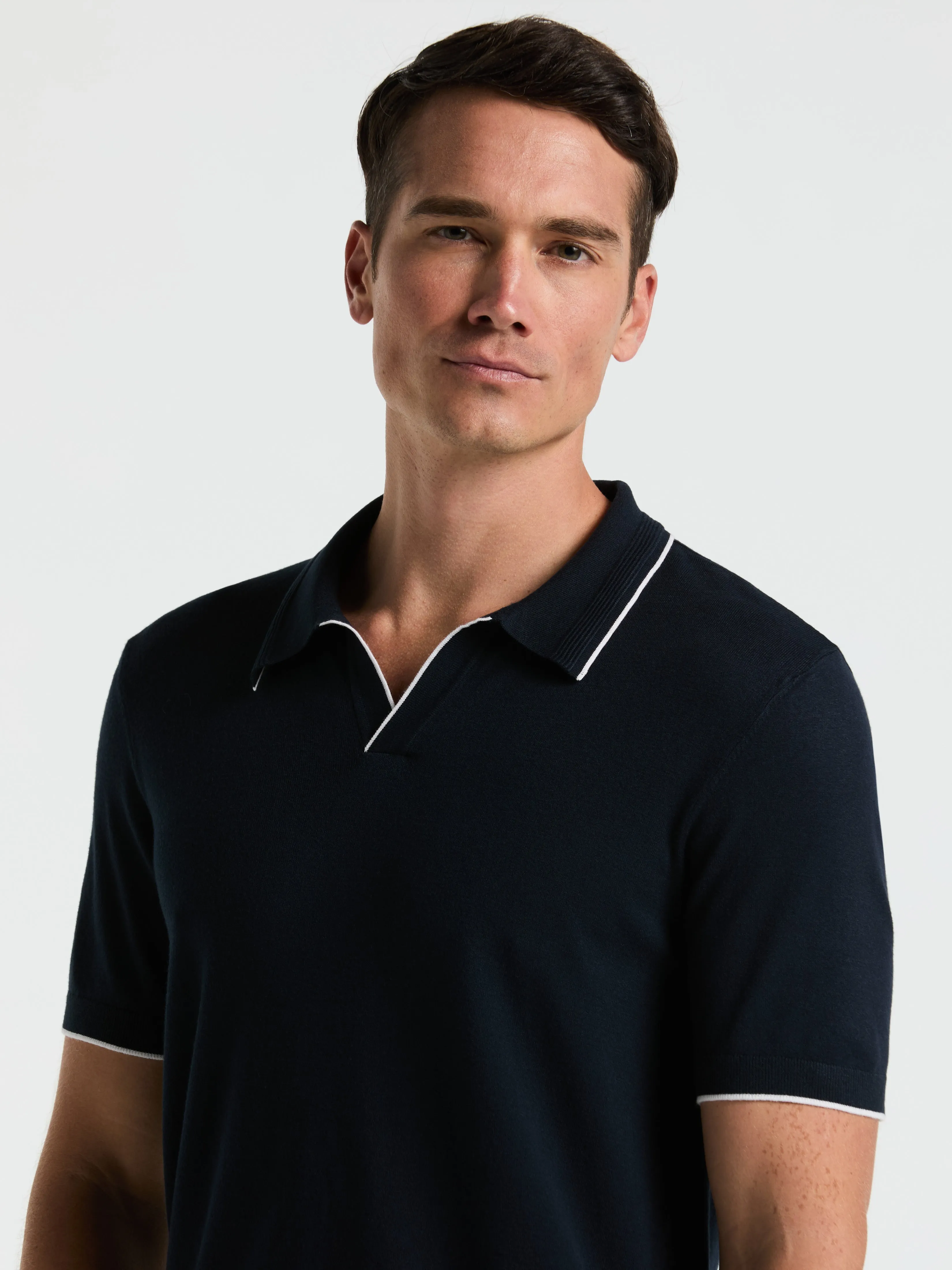 Tech Knit Open Collar Tipped Sweater Polo sold by Perry Ellis product image thumbnail 3