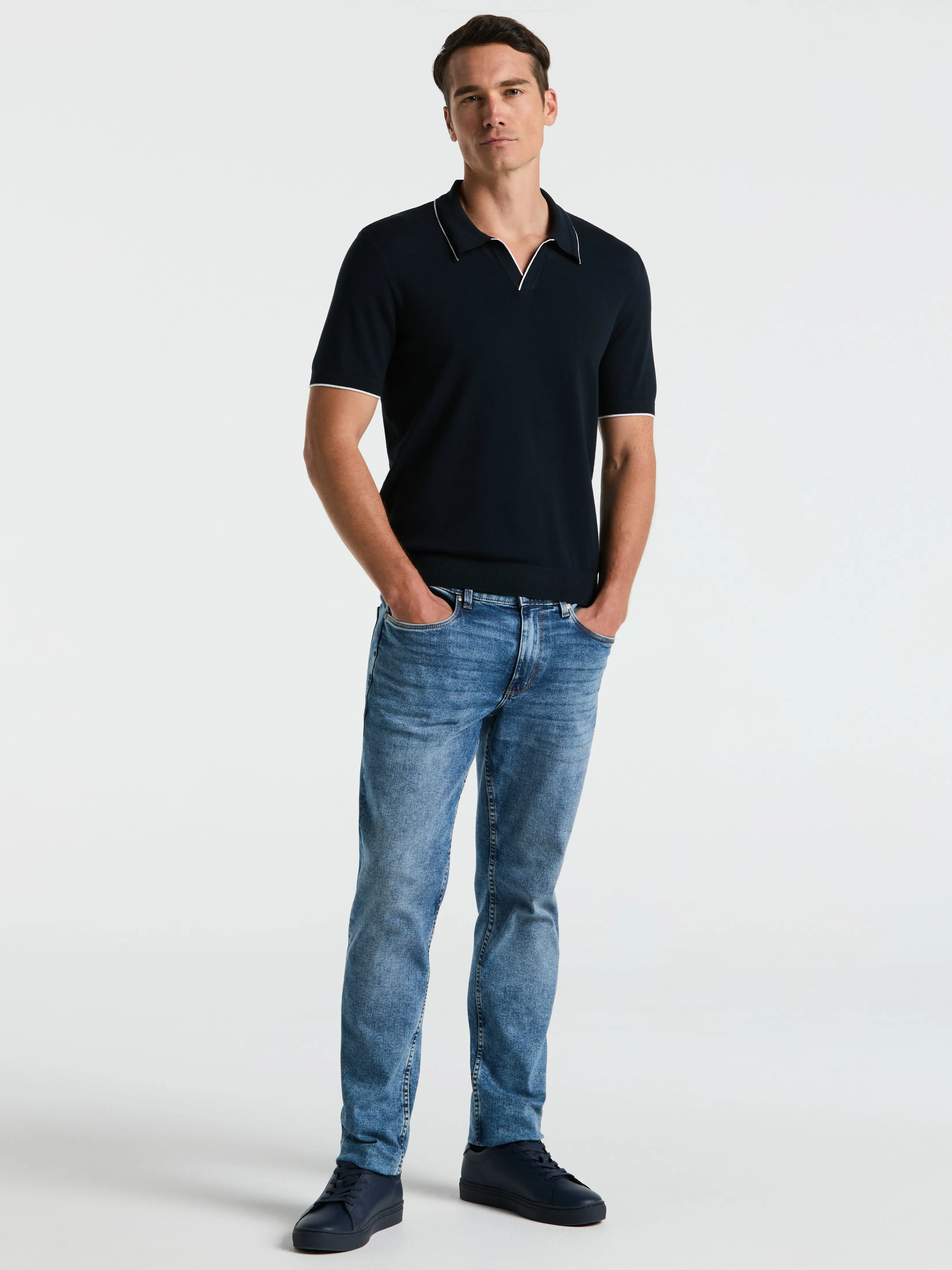 Tech Knit Open Collar Tipped Sweater Polo sold by Perry Ellis product image thumbnail 4