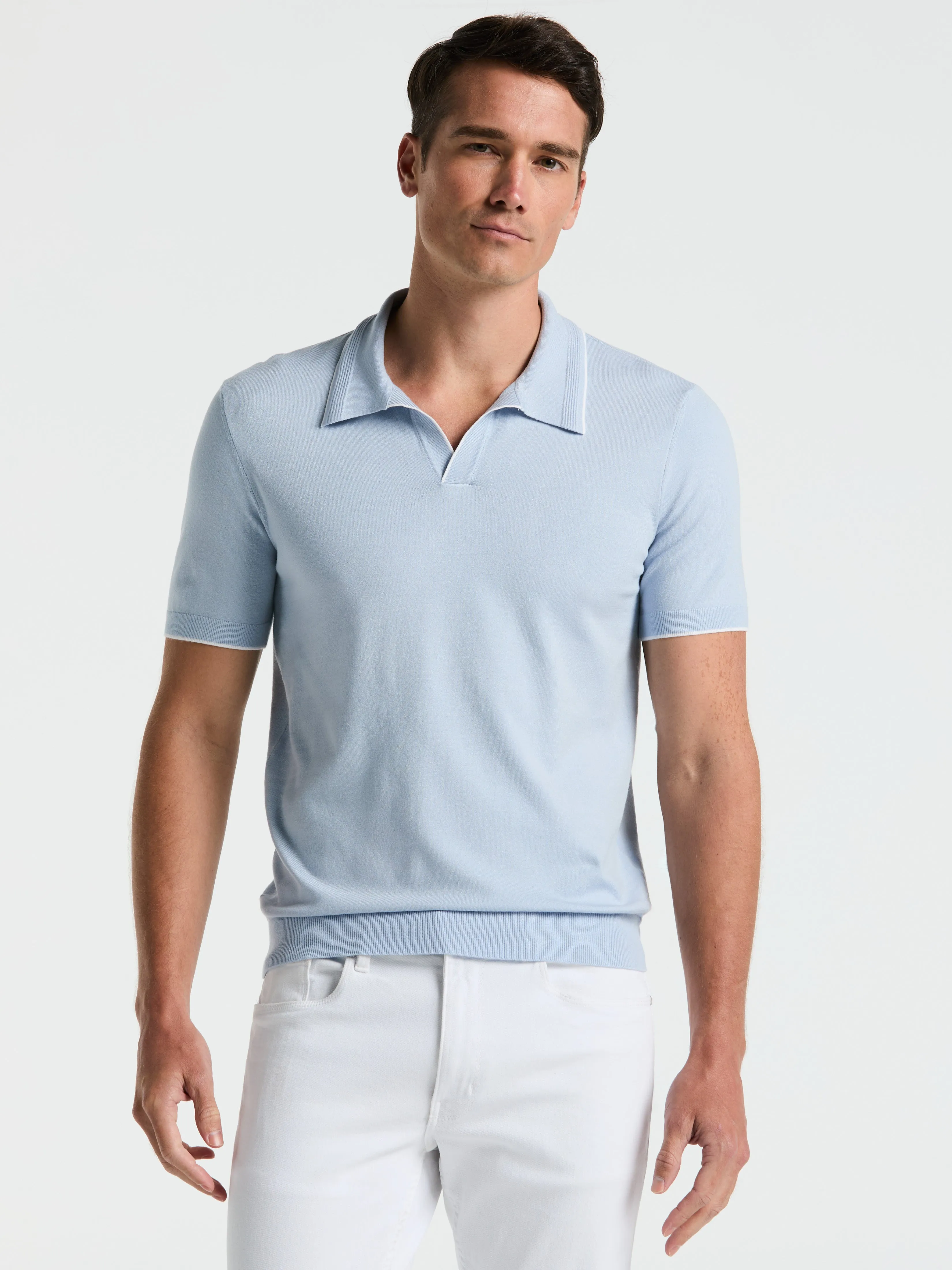 Tech Knit Open Collar Tipped Sweater Polo sold by Perry Ellis