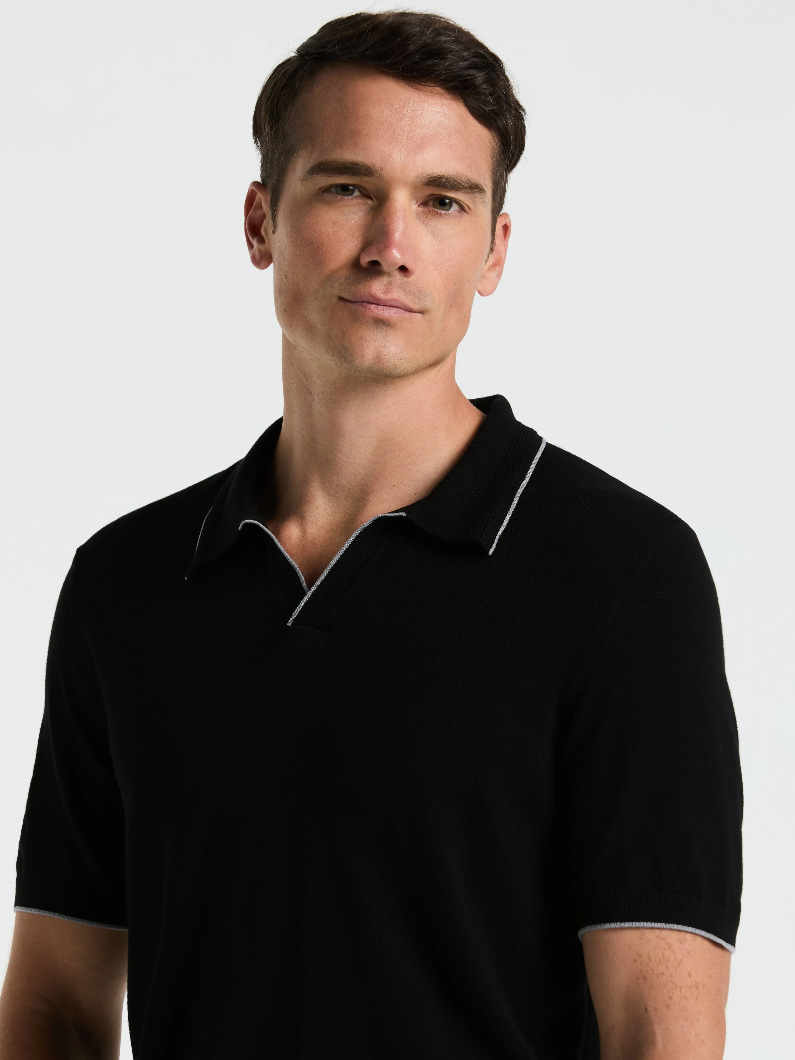 Tech Knit Open Collar Tipped Sweater Polo sold by Perry Ellis product image thumbnail 3