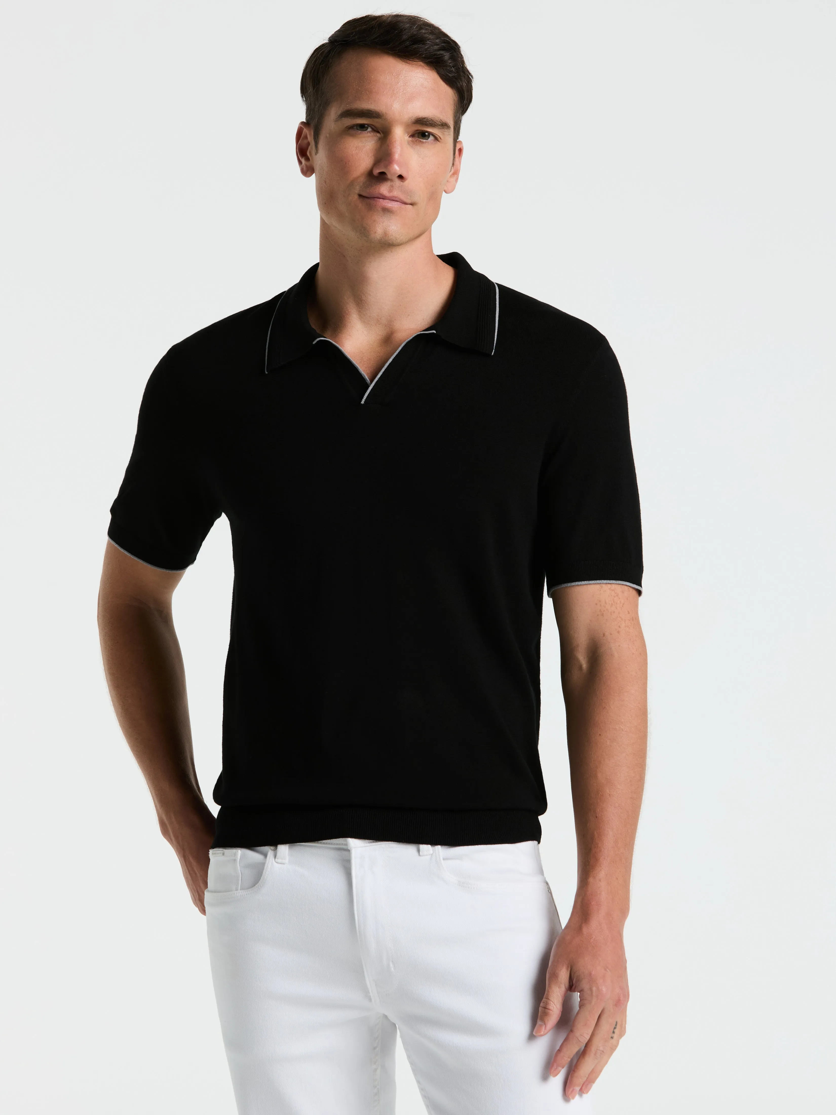 Tech Knit Open Collar Tipped Sweater Polo sold by Perry Ellis