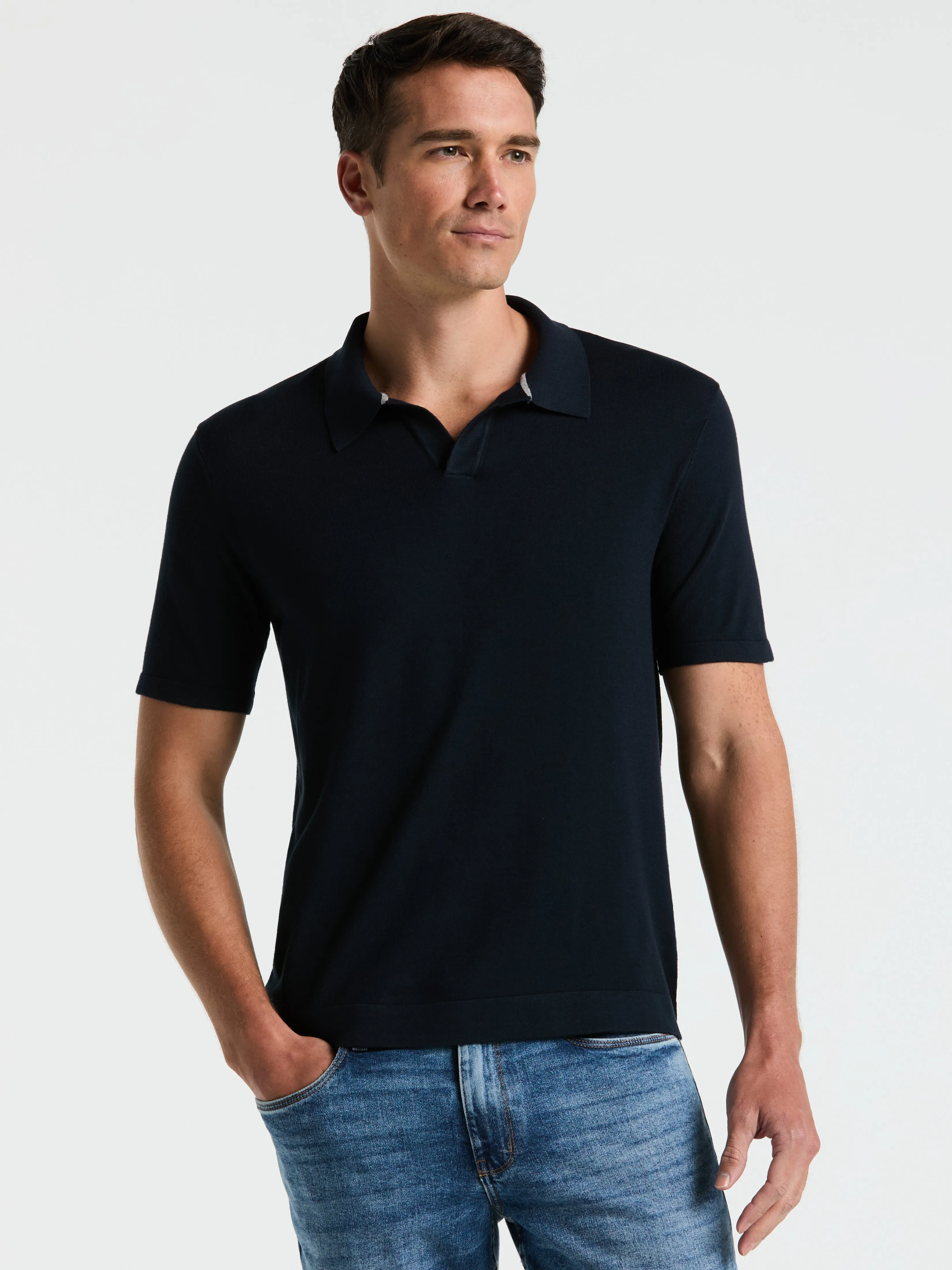 Tech Knit Open Collar Sweater Polo sold by Perry Ellis