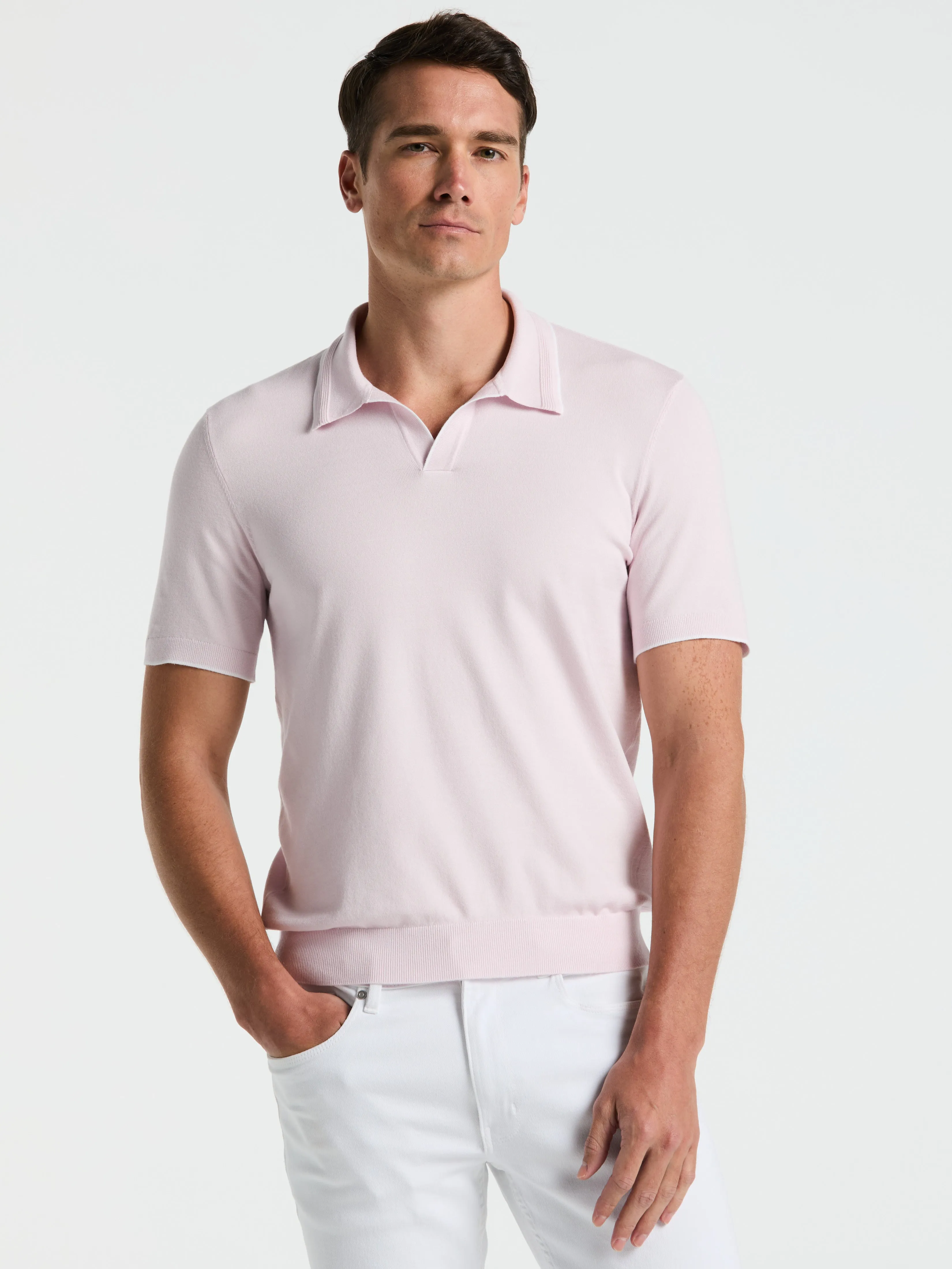 Tech Knit Open Collar Tipped Sweater Polo sold by Perry Ellis