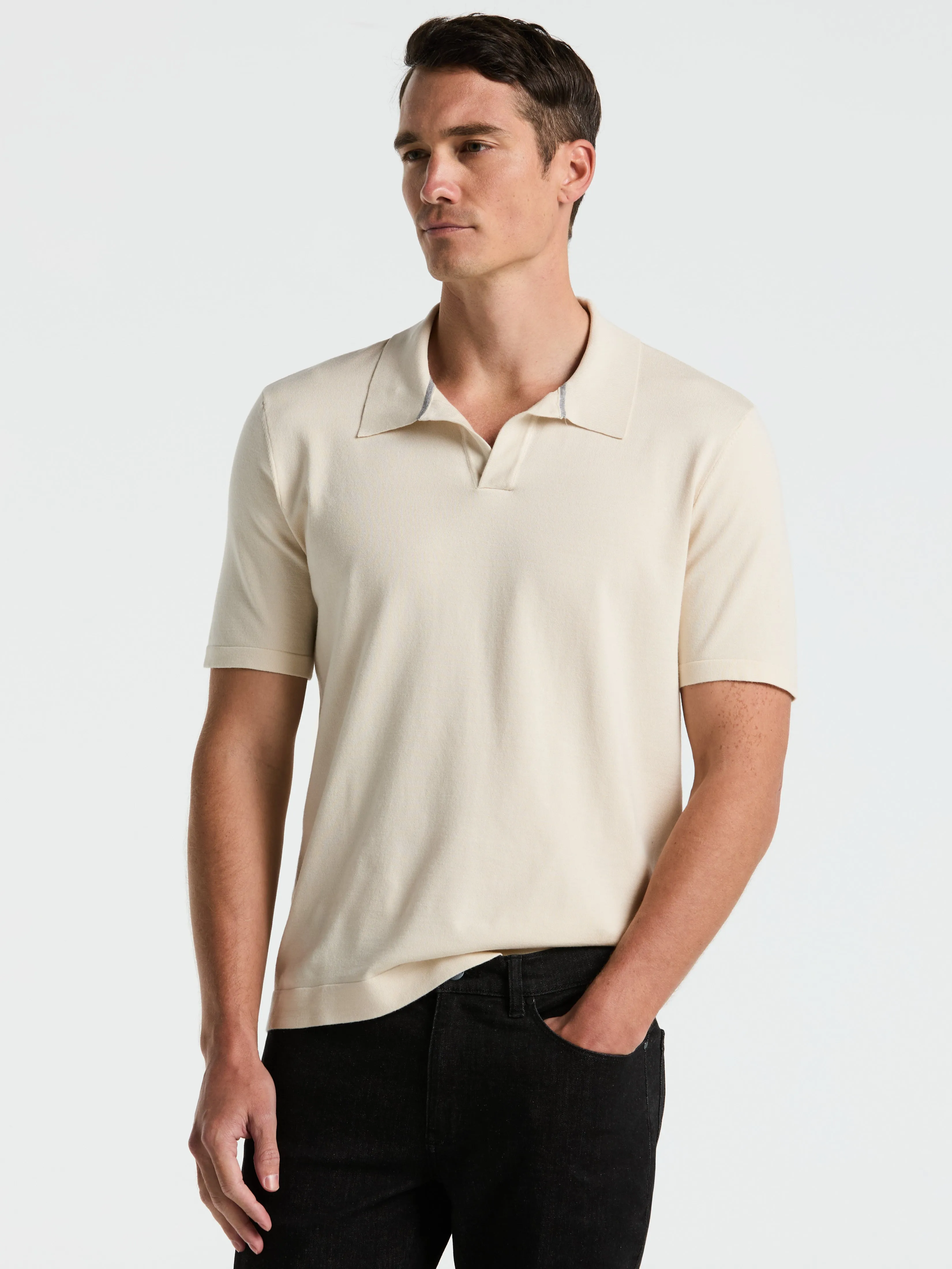 Tech Knit Open Collar Sweater Polo sold by Perry Ellis