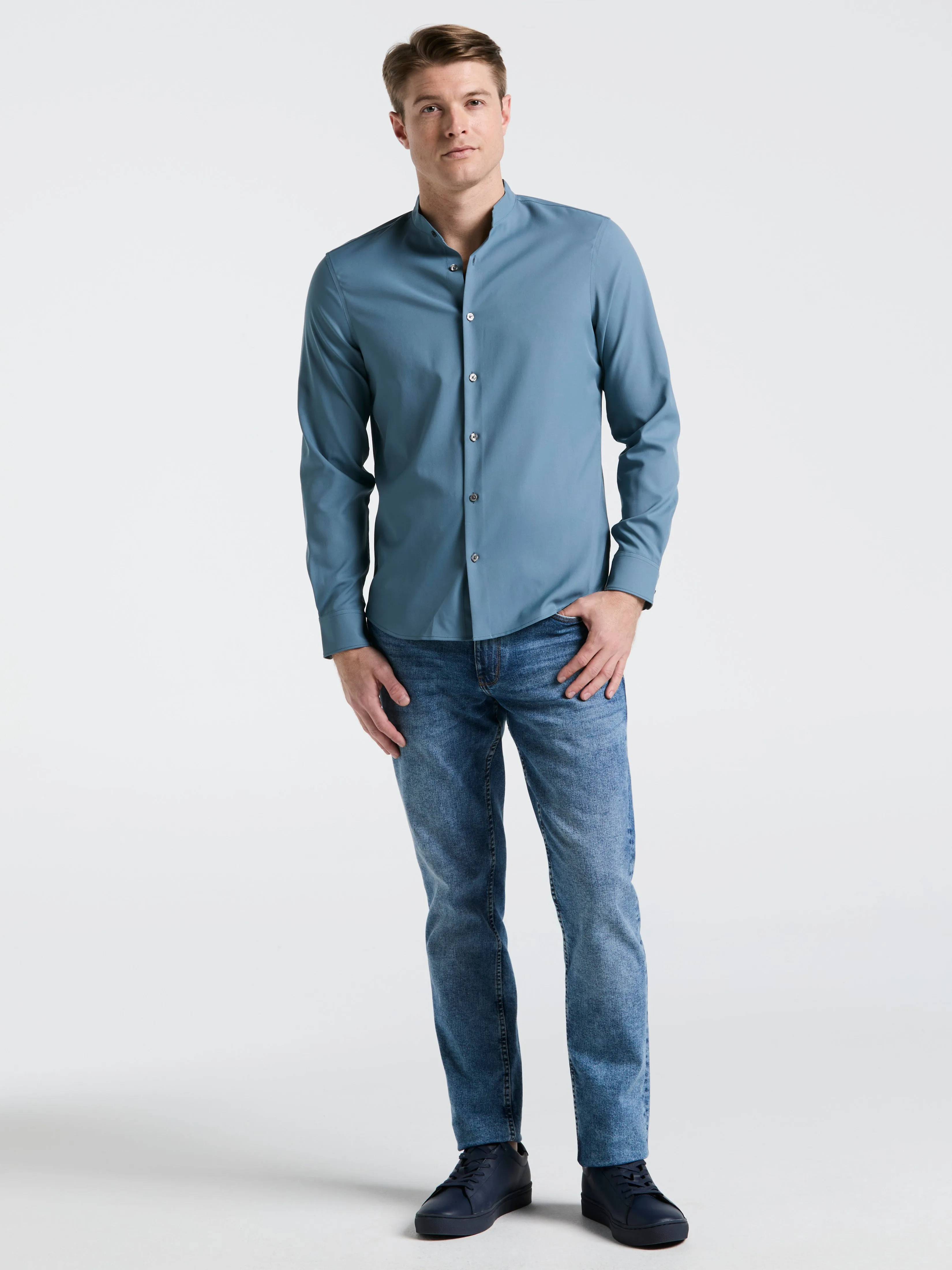 Untucked Total Stretch Slim Fit Banded Collar Shirt sold by Perry Ellis product image thumbnail 4