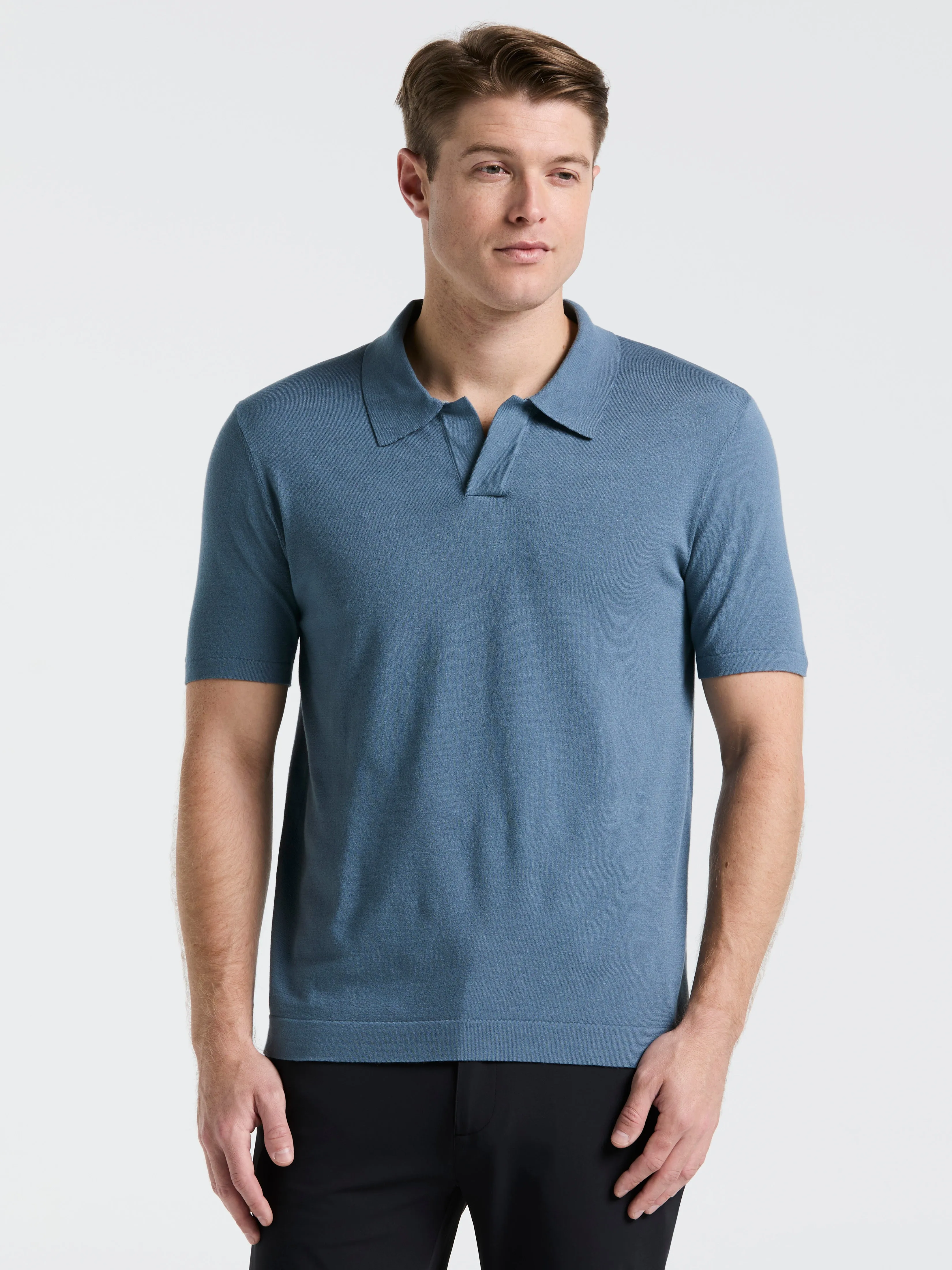 Tech Knit Open Collar Sweater Polo sold by Perry Ellis