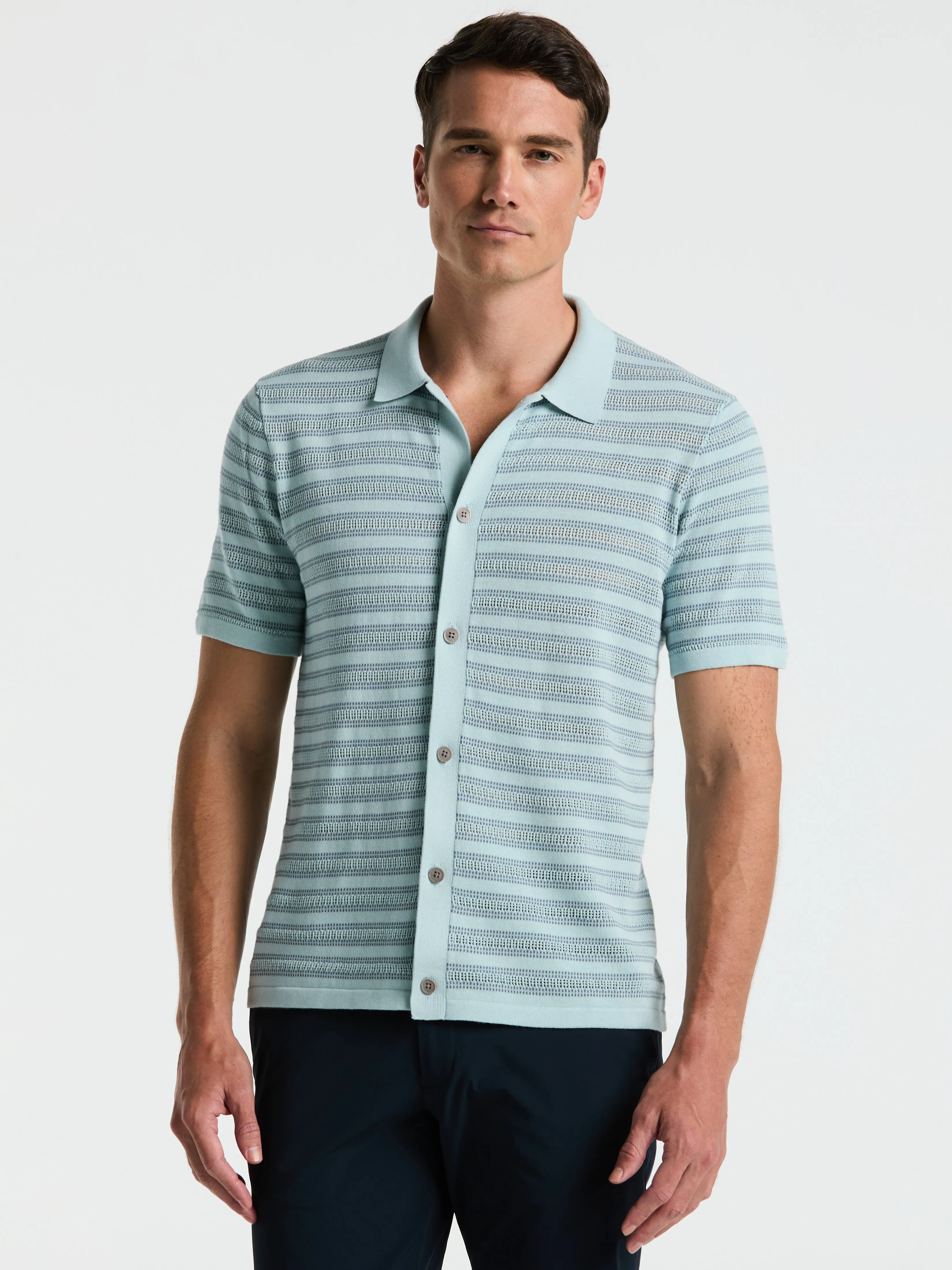 Button-Front Striped Polo Sweater sold by Perry Ellis