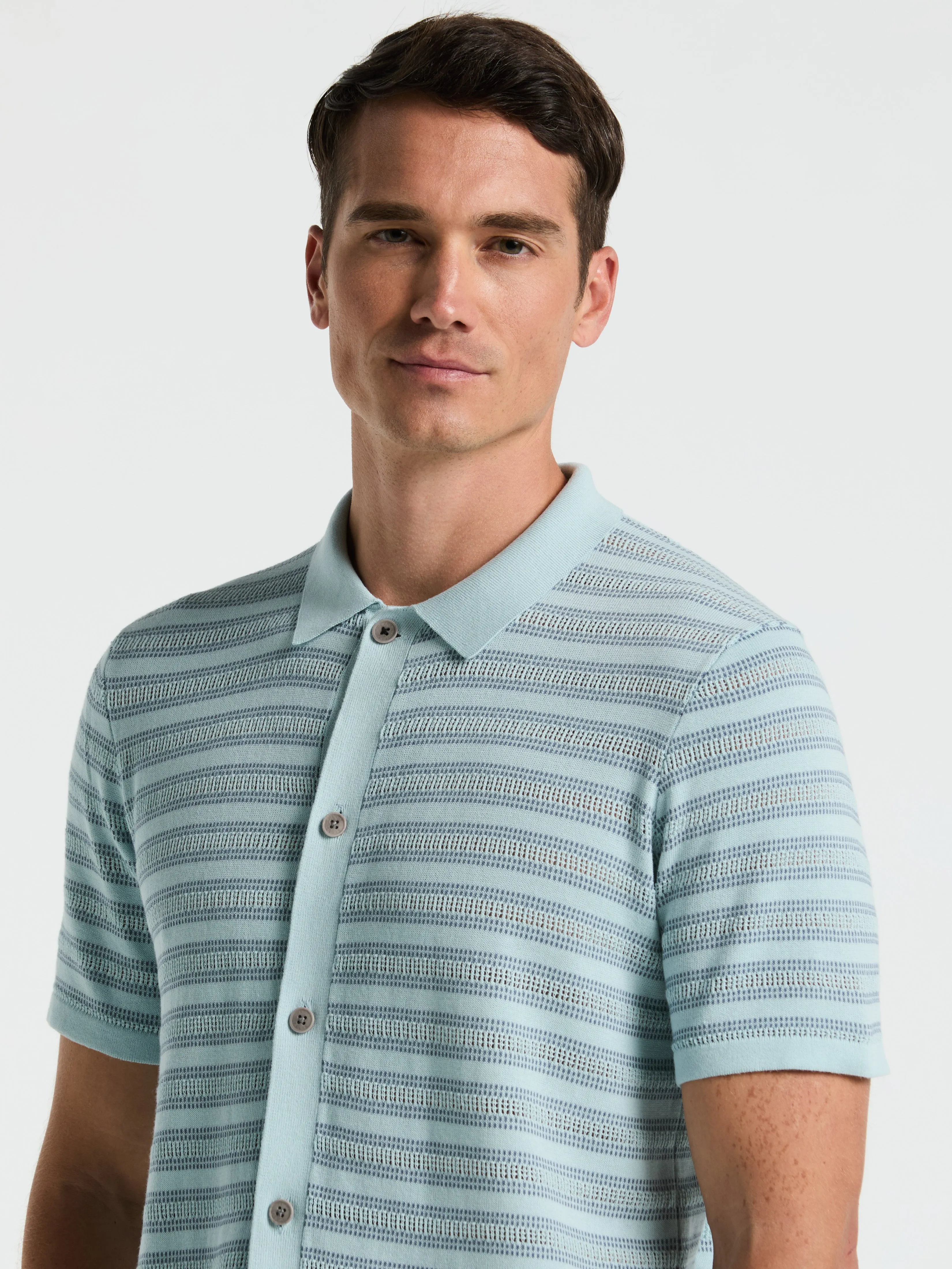 Button-Front Striped Polo Sweater sold by Perry Ellis product image thumbnail 3
