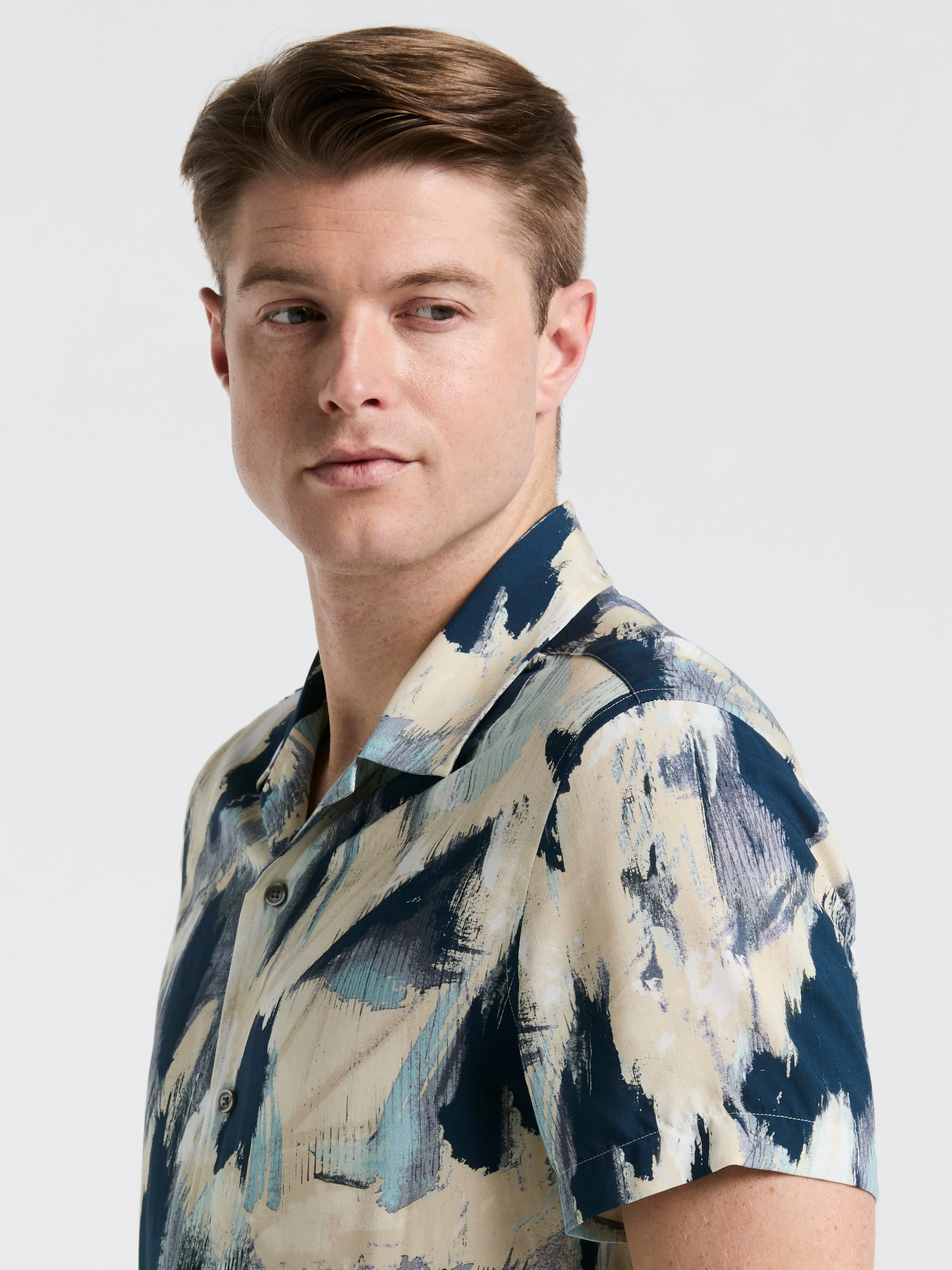 EcoVero™ Abstract Print Camp Collar Shirt sold by Perry Ellis product image thumbnail 3