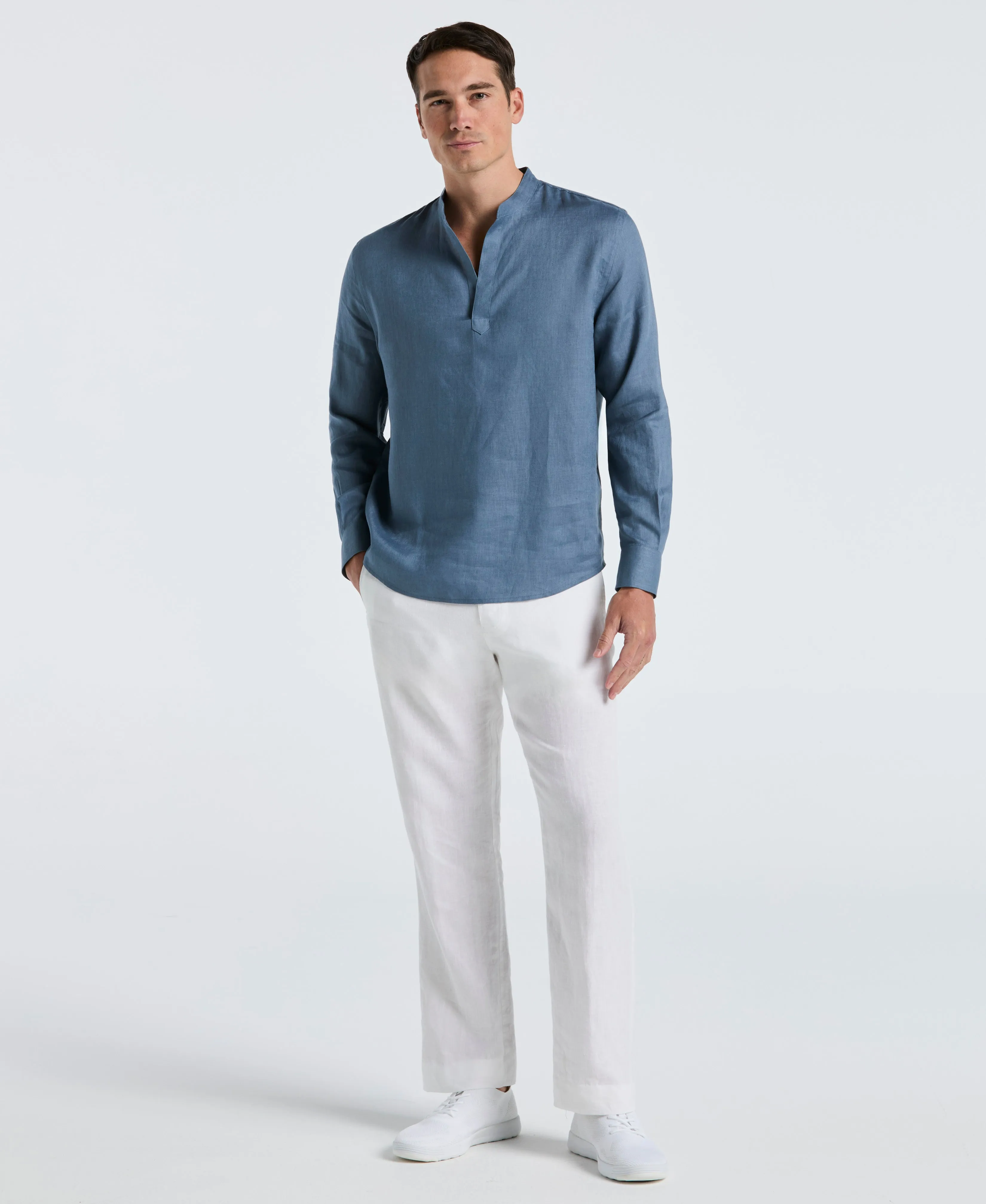 Solid Linen Popover Shirt sold by Perry Ellis product image thumbnail 4