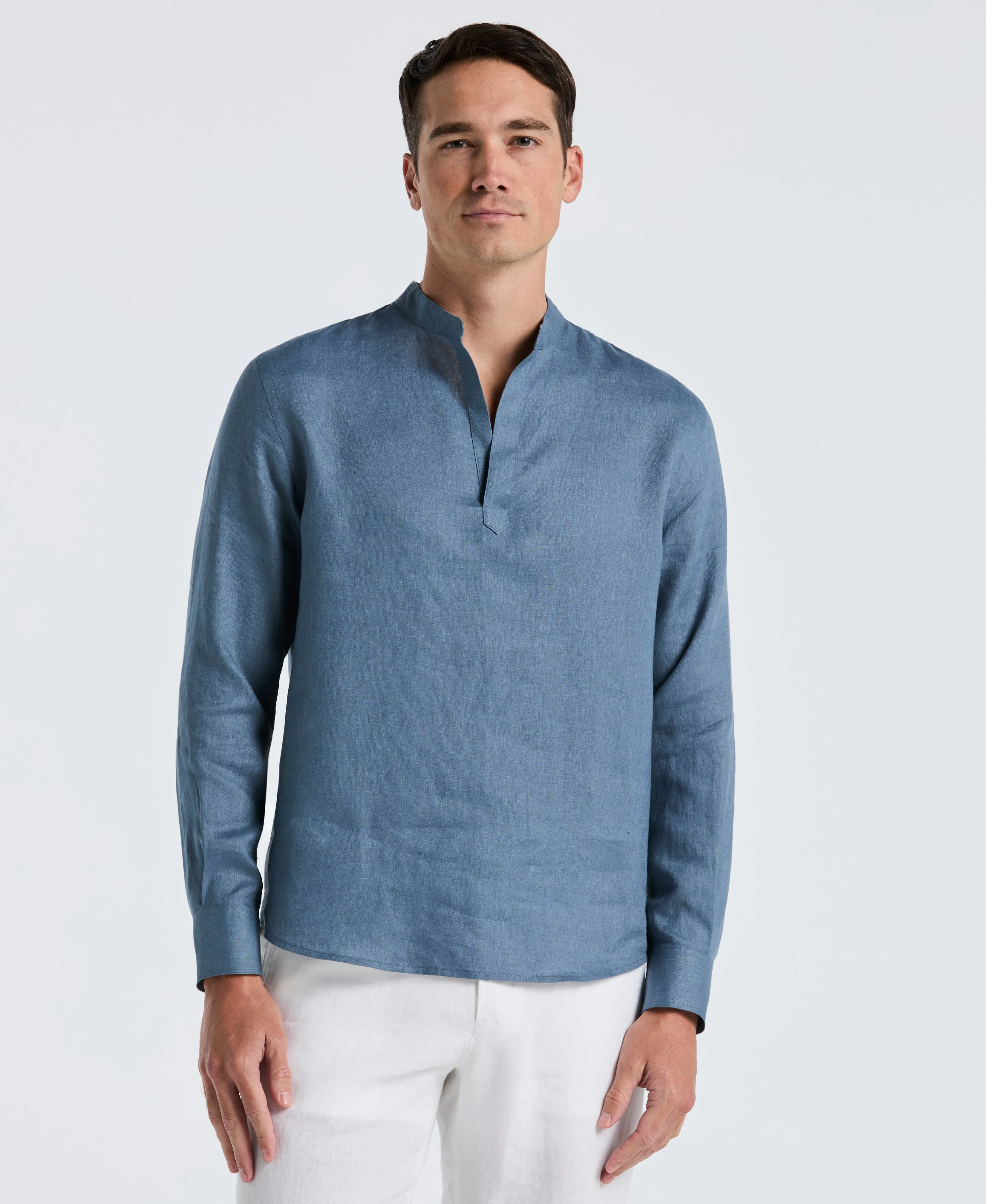 Solid Linen Popover Shirt sold by Perry Ellis