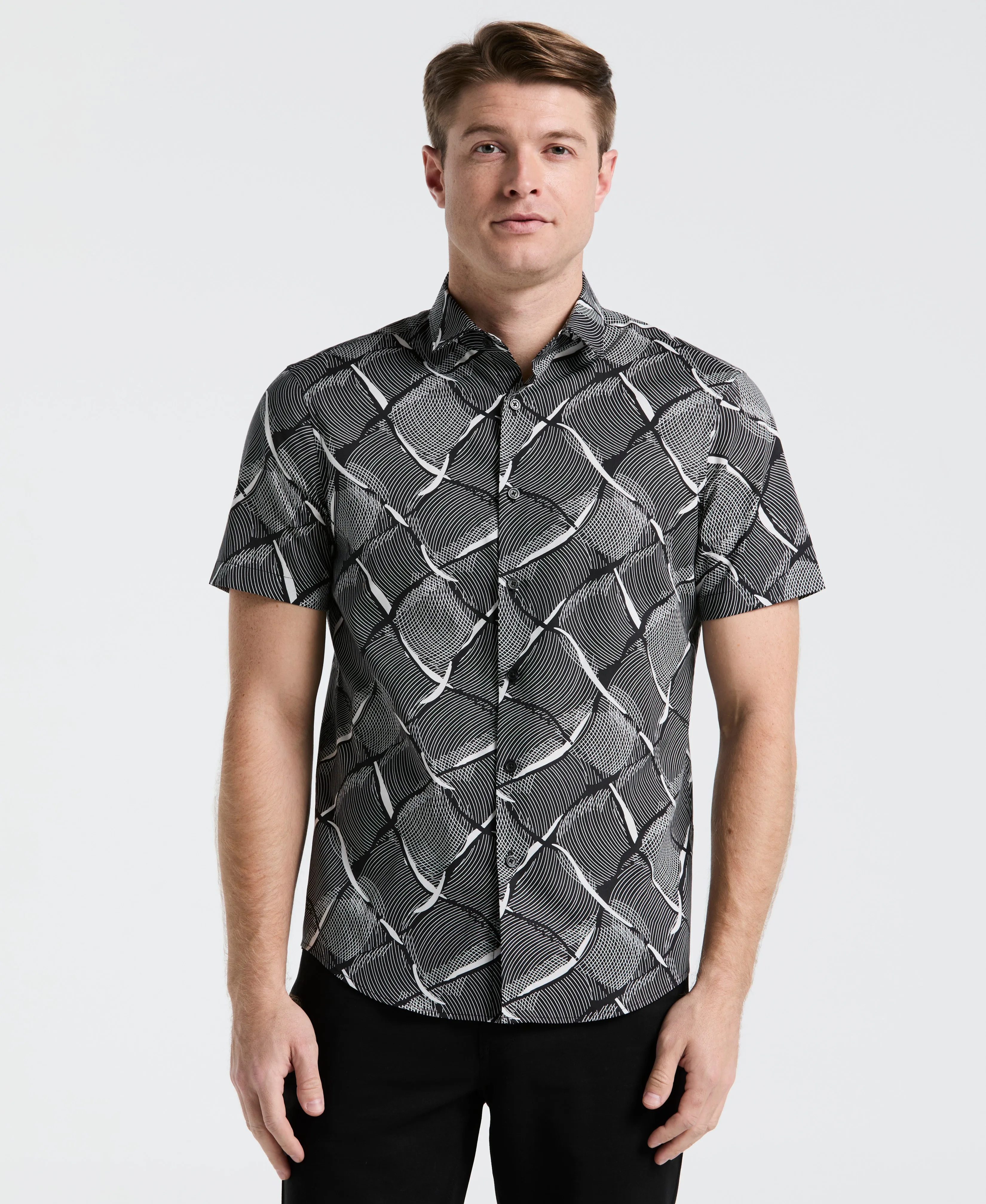 Poplin Linework Grid Print Shirt sold by Perry Ellis