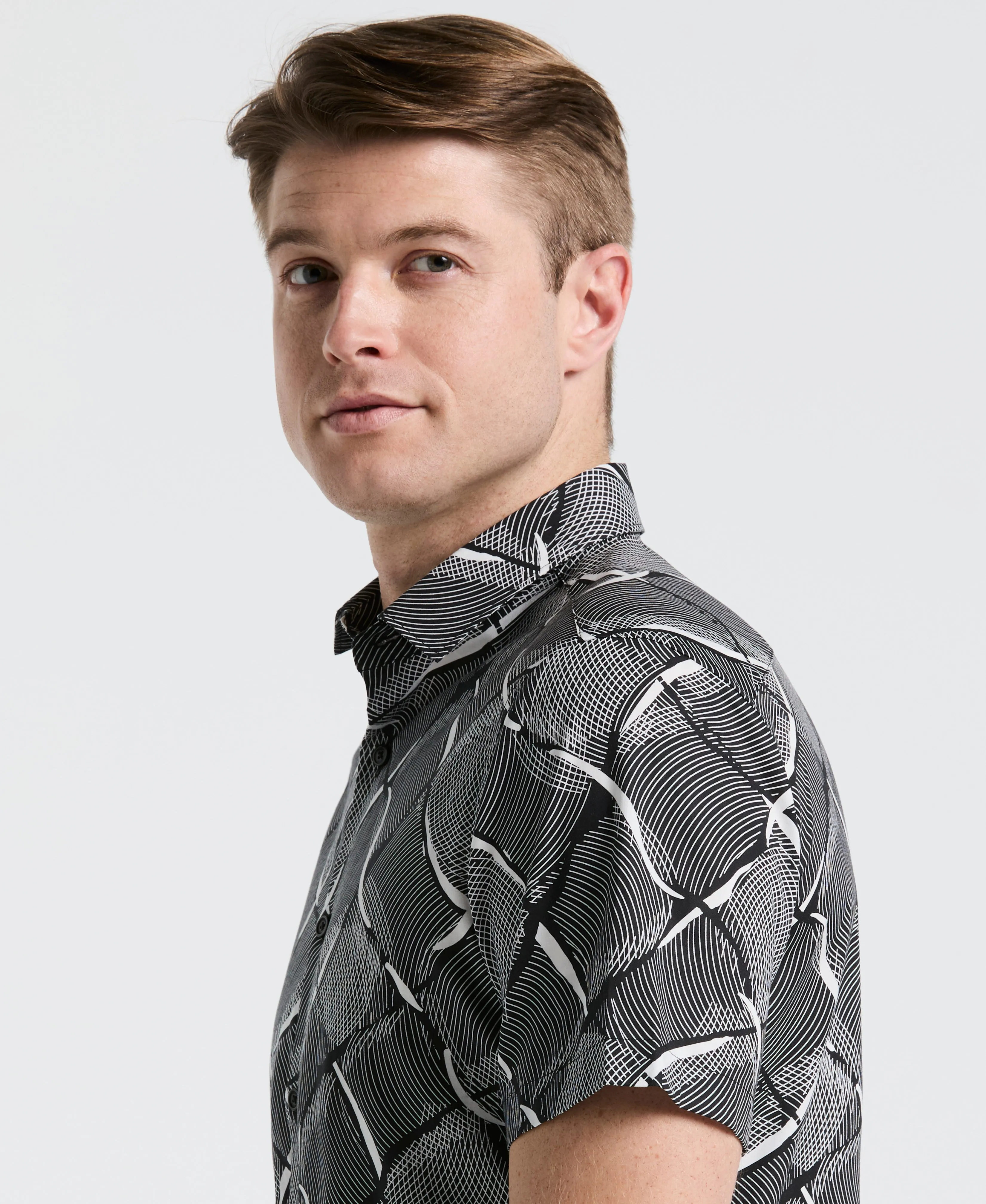 Poplin Linework Grid Print Shirt sold by Perry Ellis product image thumbnail 3