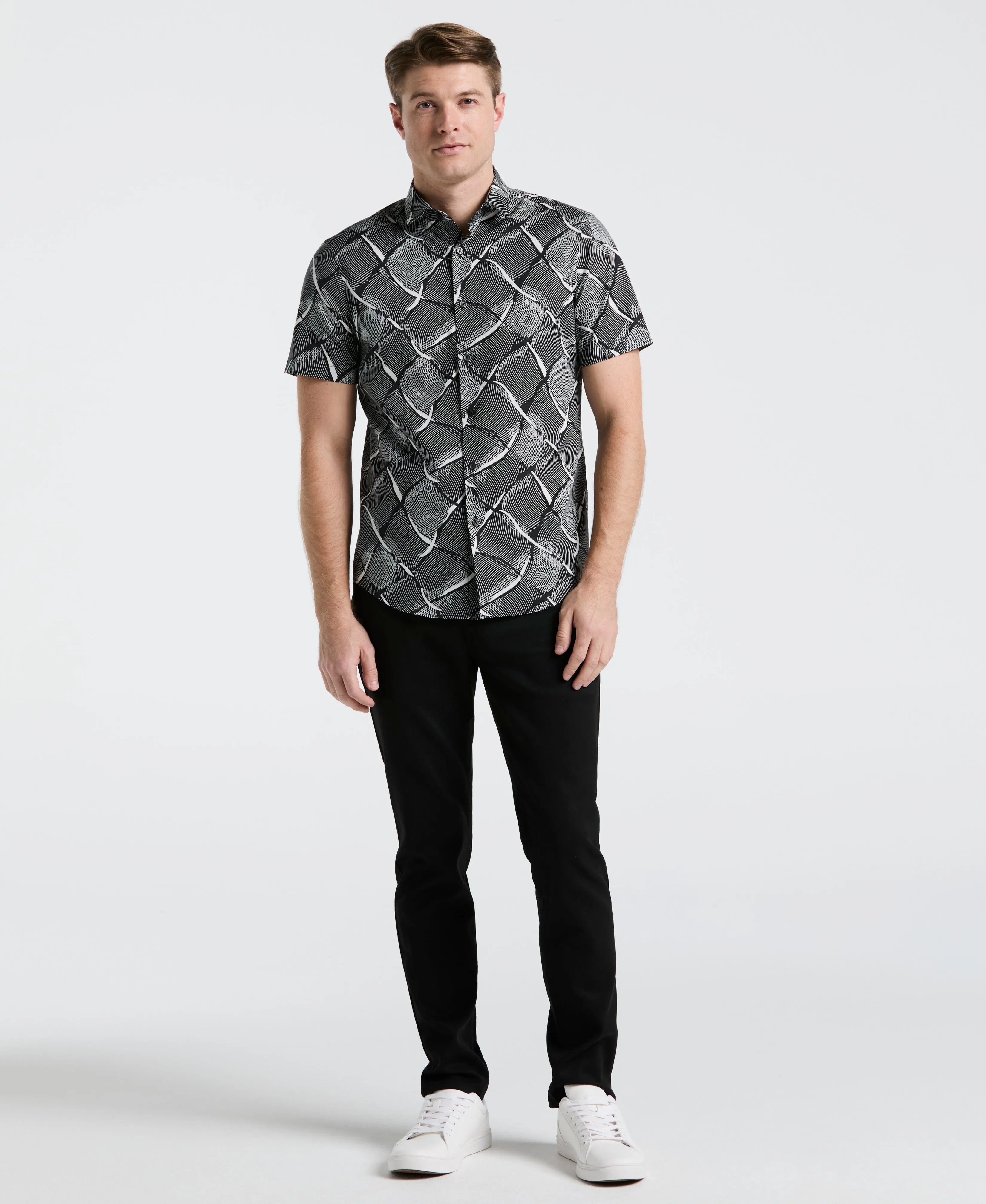 Poplin Linework Grid Print Shirt sold by Perry Ellis product image thumbnail 4