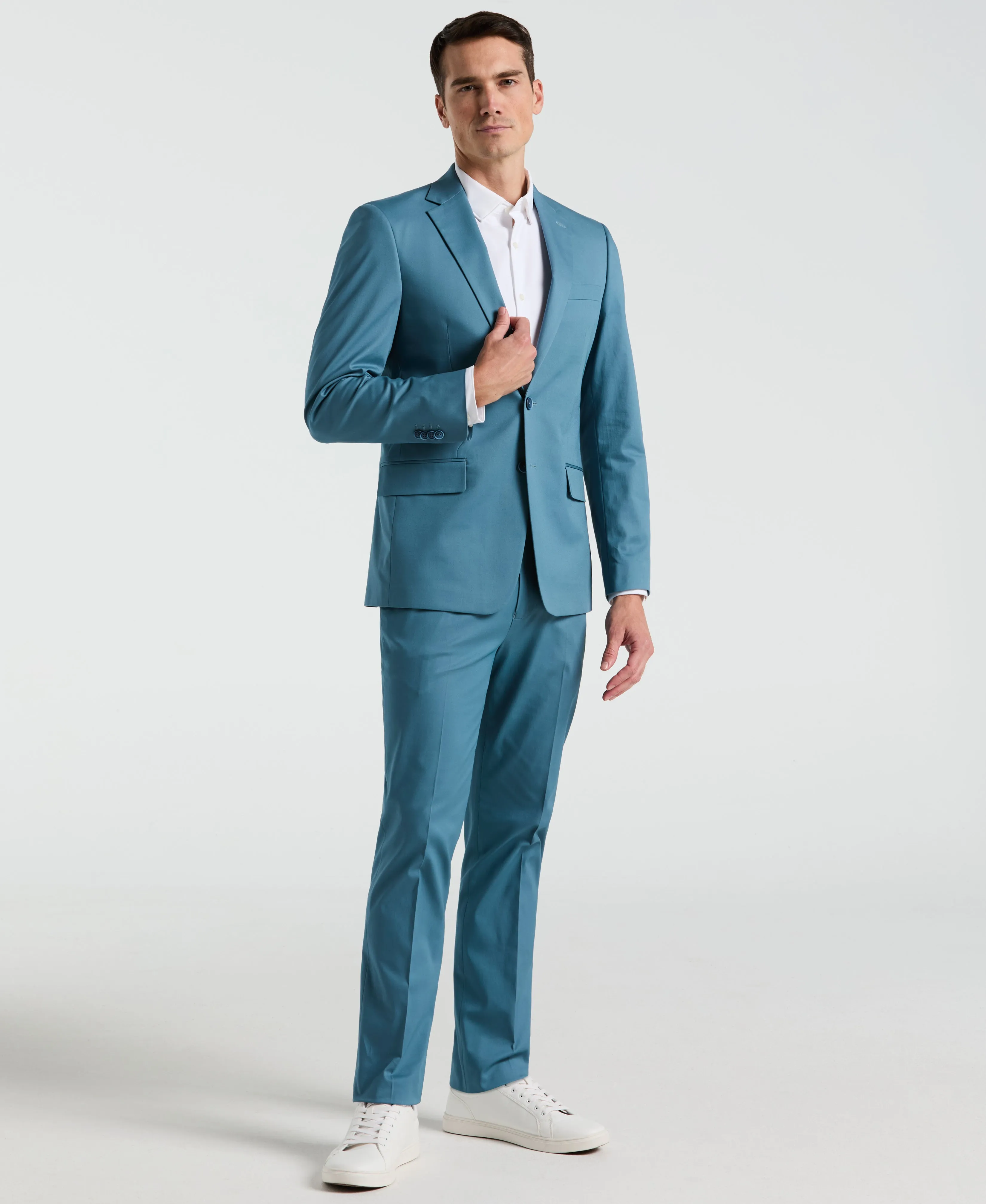 Slim Fit Teal Solid Cotton Blend Suit sold by Perry Ellis