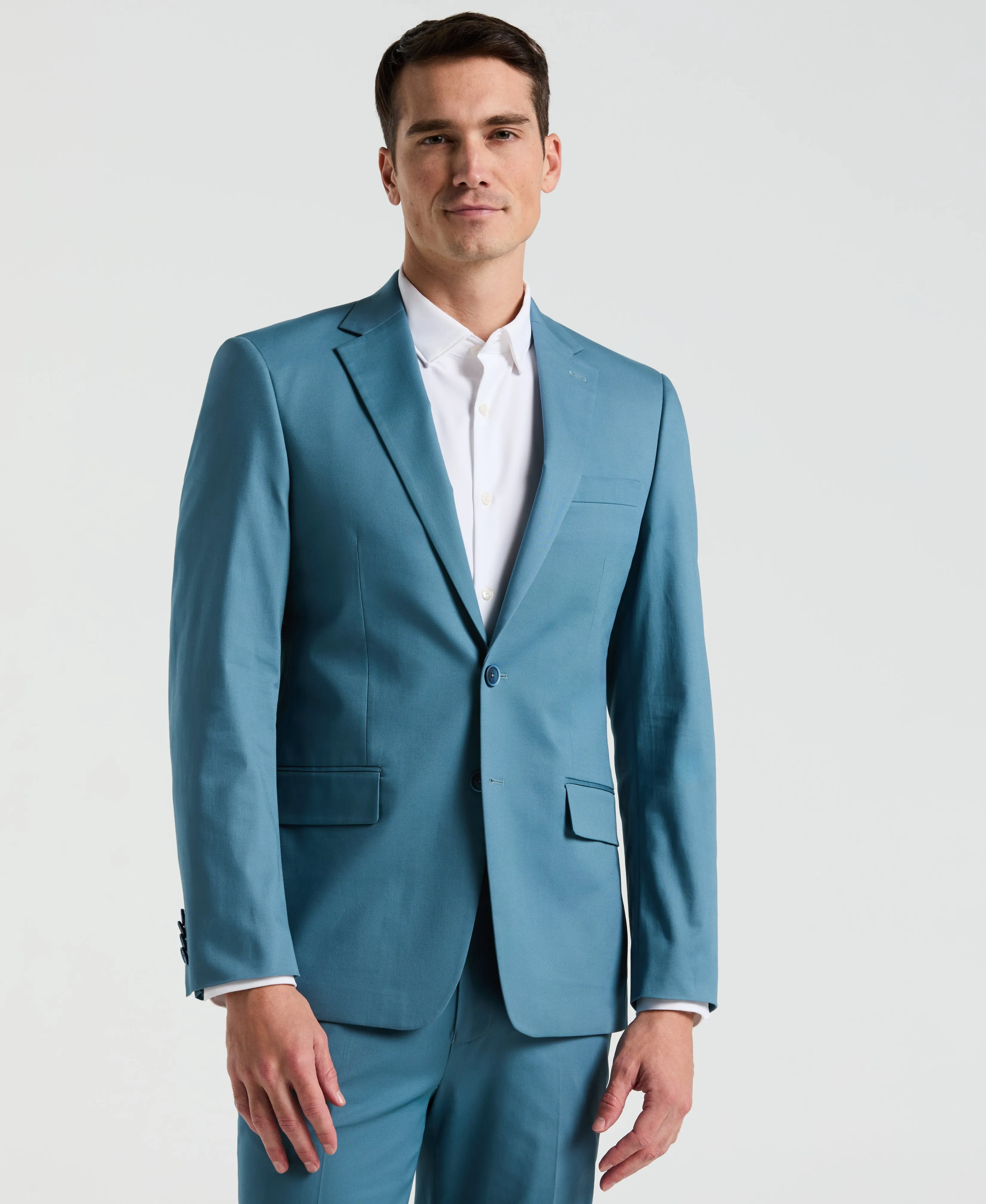 Slim Fit Teal Solid Cotton Blend Suit sold by Perry Ellis product image thumbnail 2