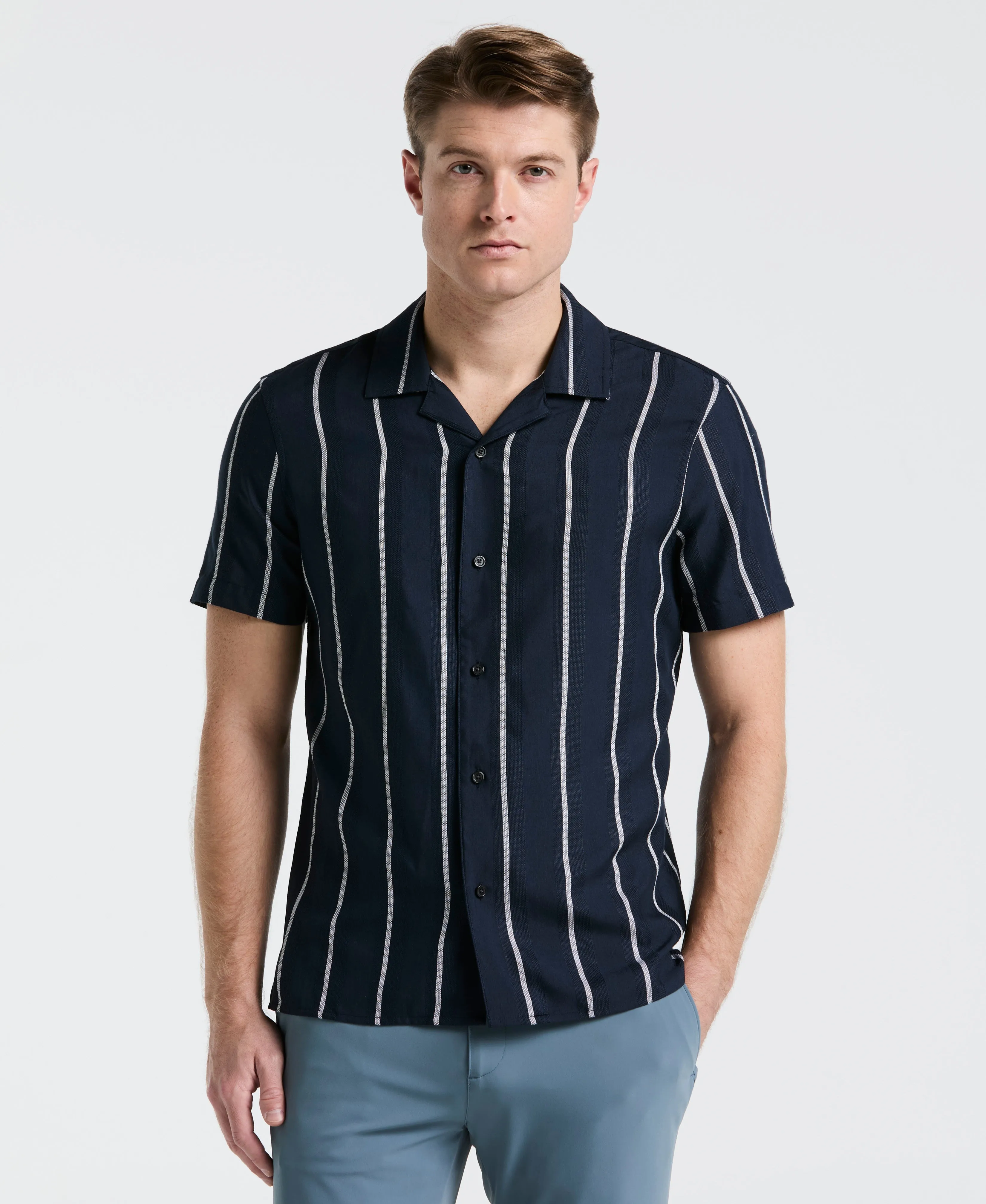 EcoVero™ Striped Camp Collar Shirt sold by Perry Ellis