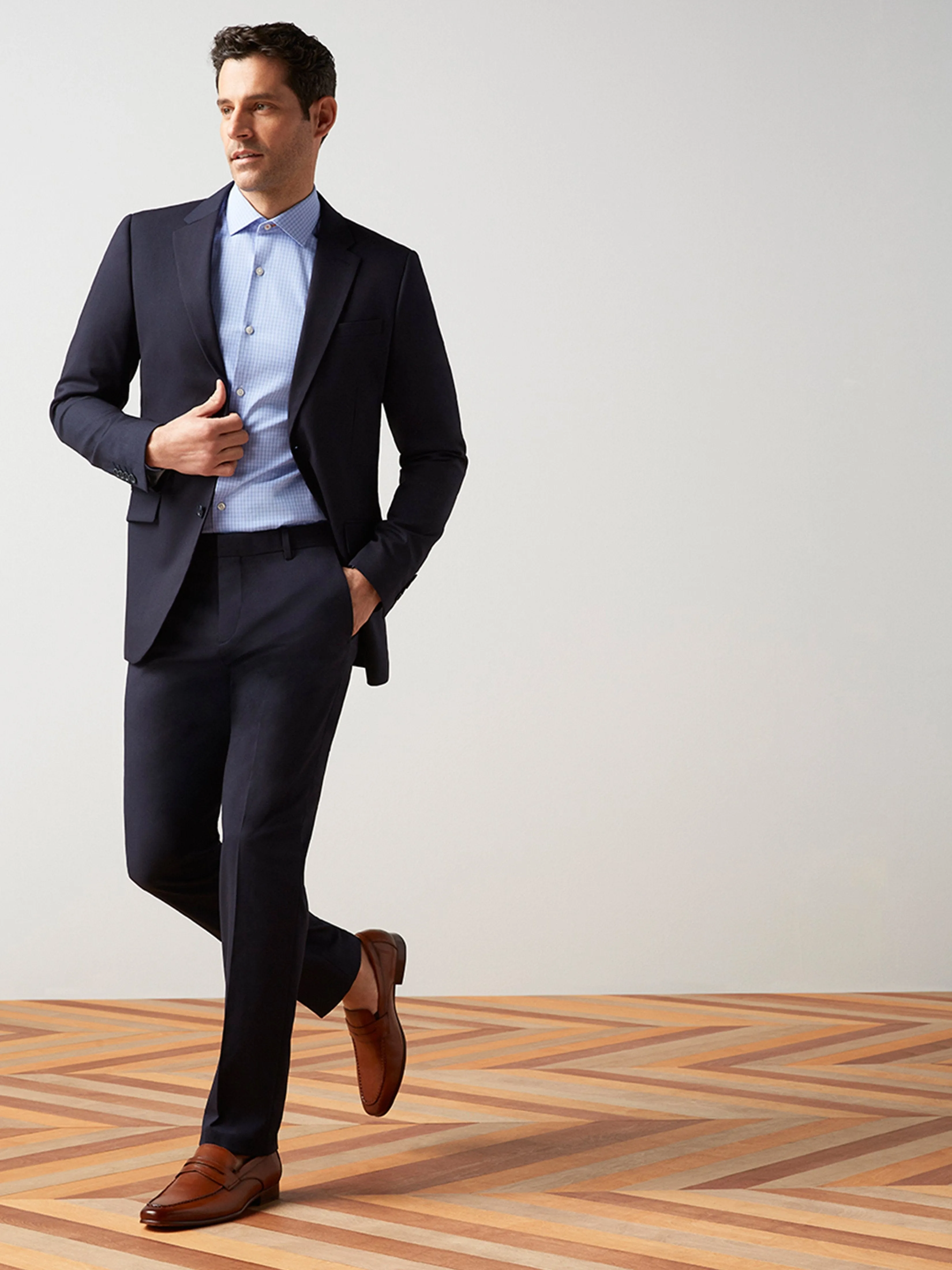 Slim Fit Blue Check Dress Shirt sold by Perry Ellis product image thumbnail 4