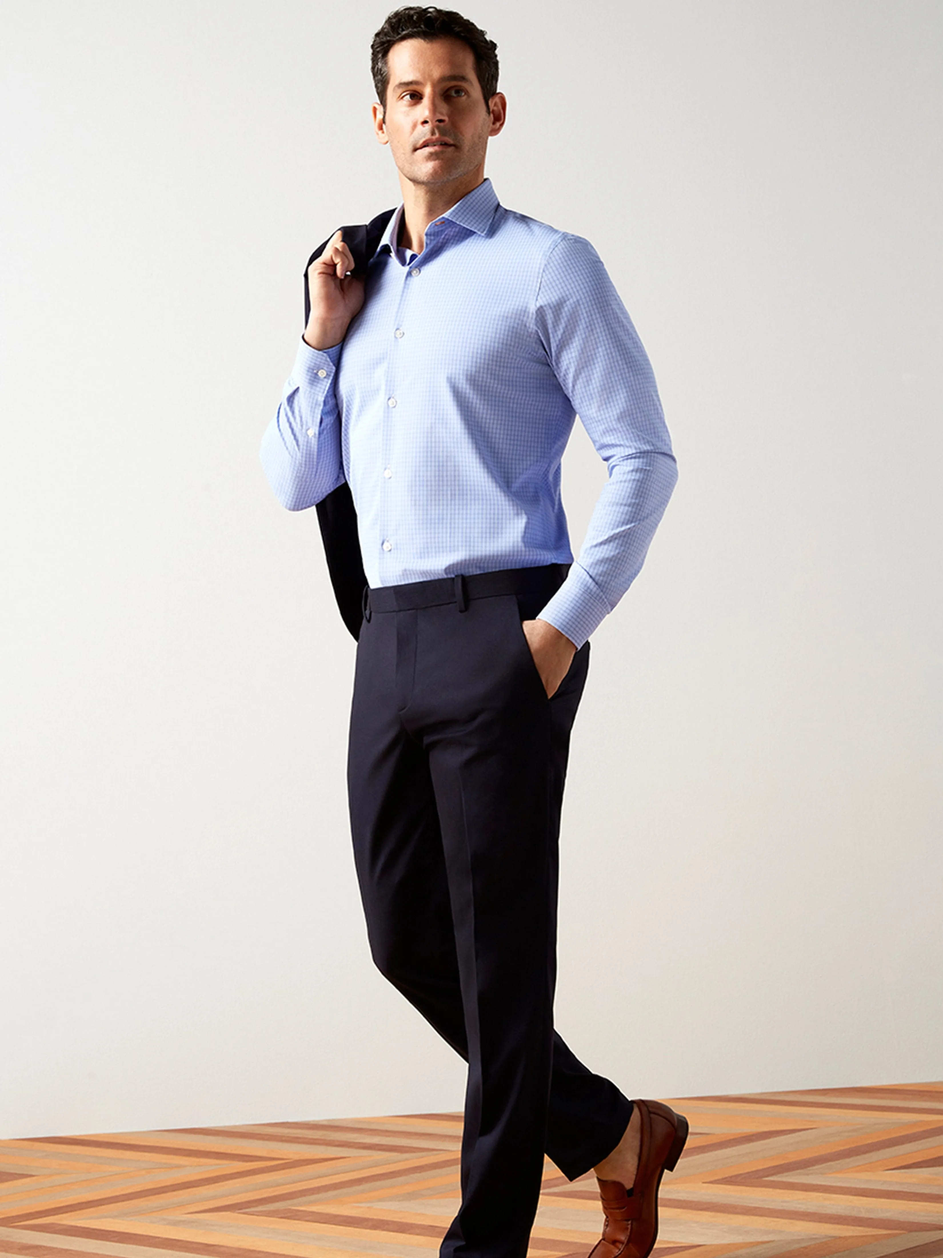 Slim Fit Blue Check Dress Shirt sold by Perry Ellis product image thumbnail 3