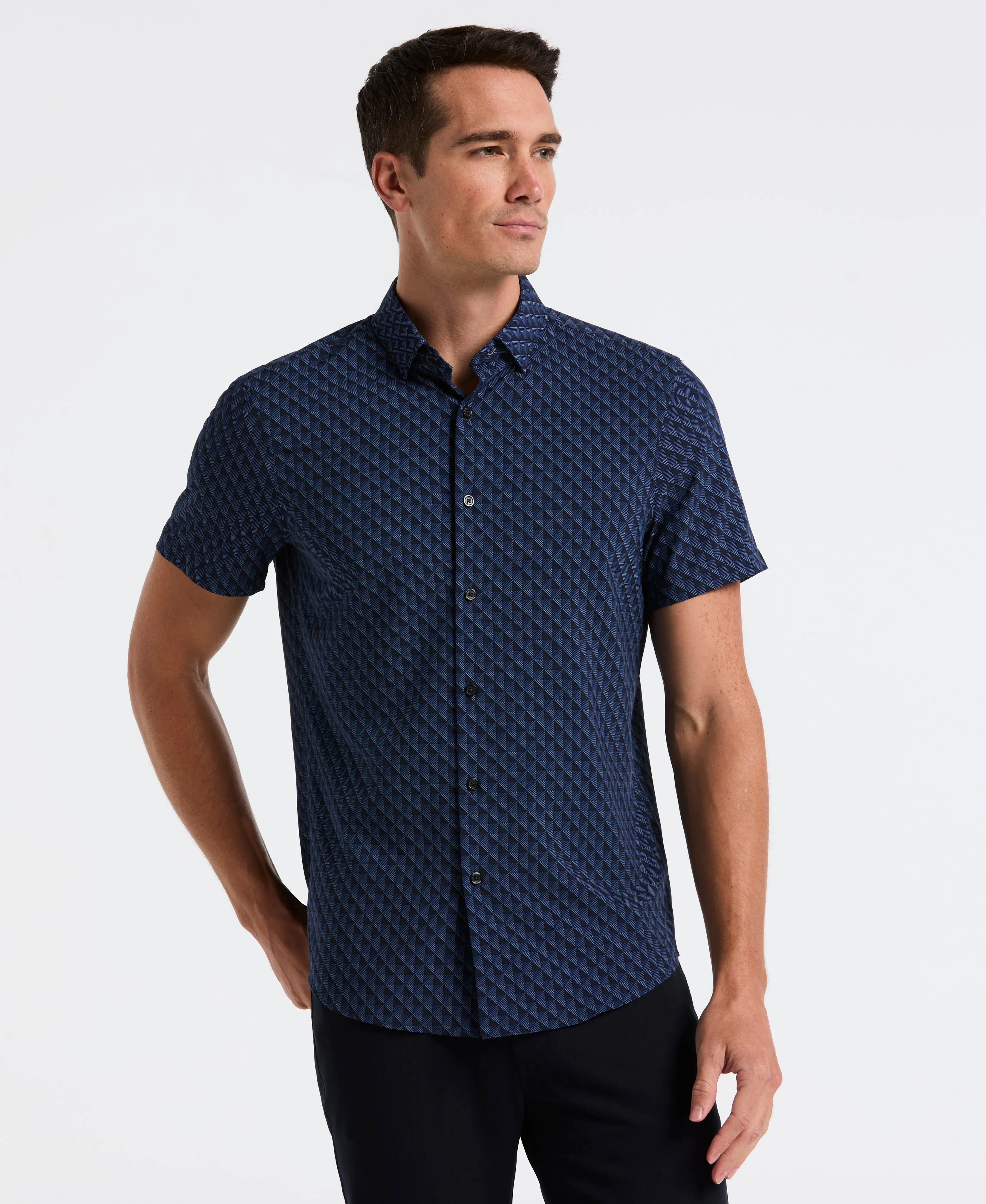 Slim Fit Total Stretch Diamond Geo Print Shirt sold by Perry Ellis