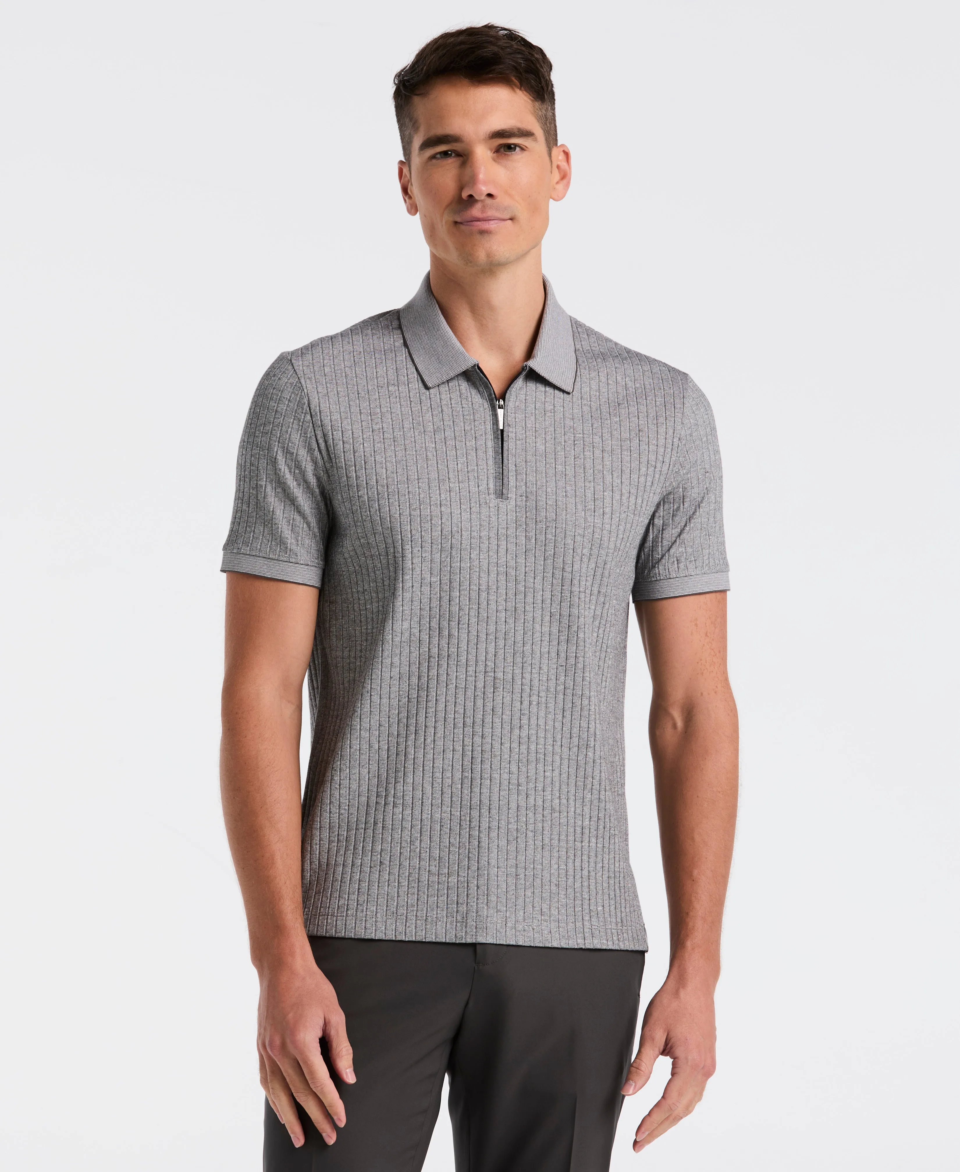 Ribbed Quarter Zip Heathered Polo sold by Perry Ellis