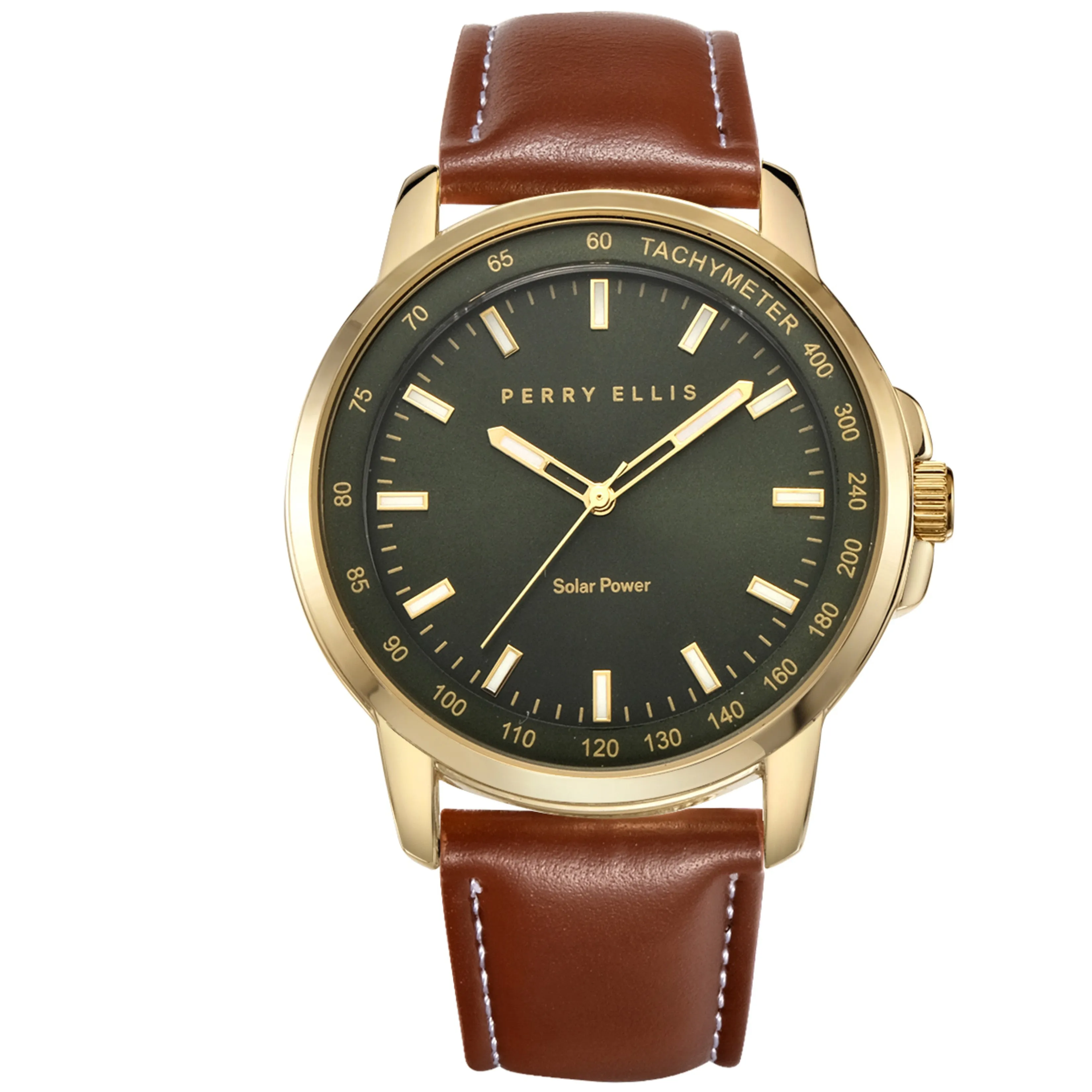 Solar Powered Vegan Cognac Leather Watch sold by Perry Ellis