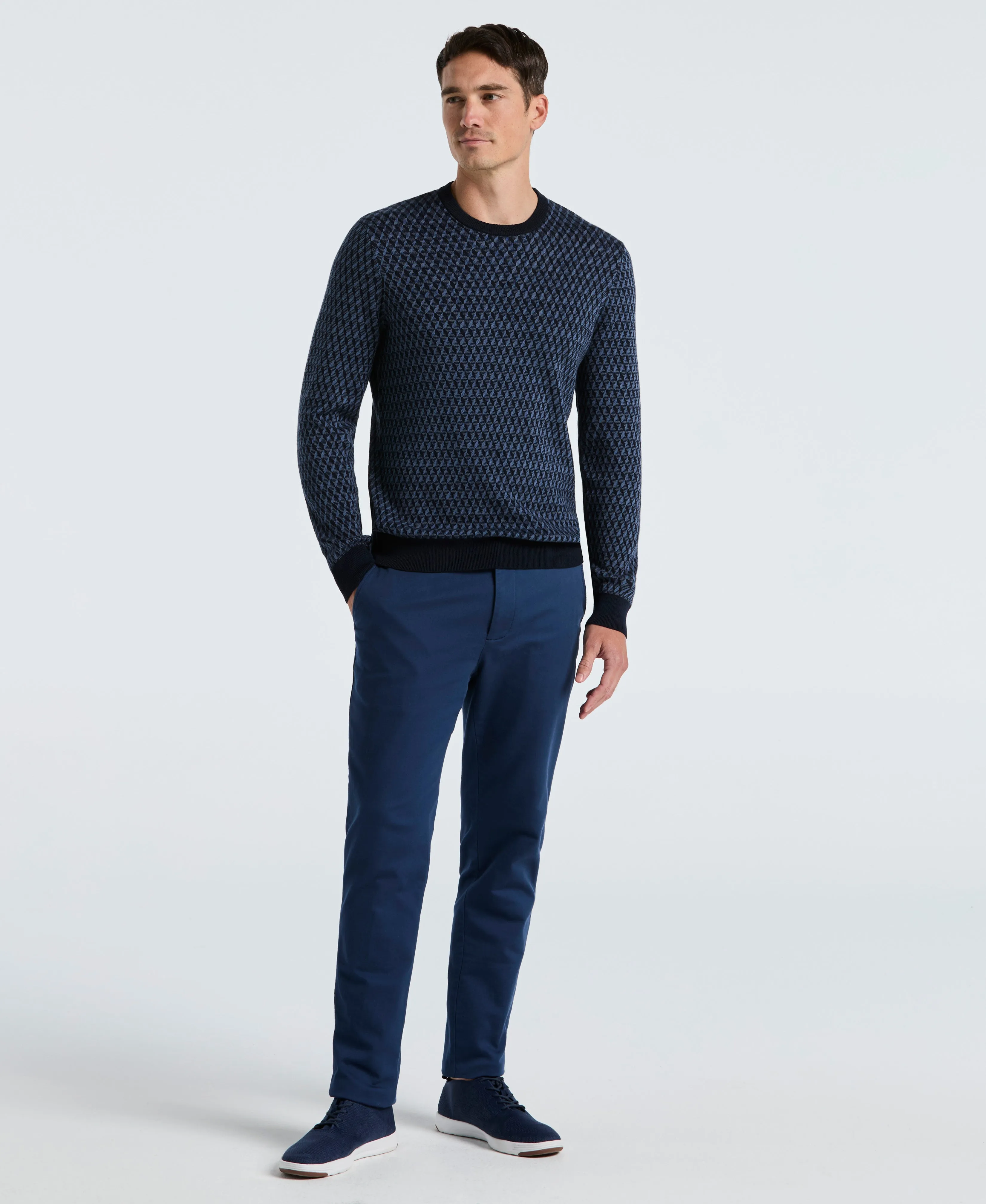 Cotton Blend Geo Jacquard Crew Neck Sweater sold by Perry Ellis product image thumbnail 4