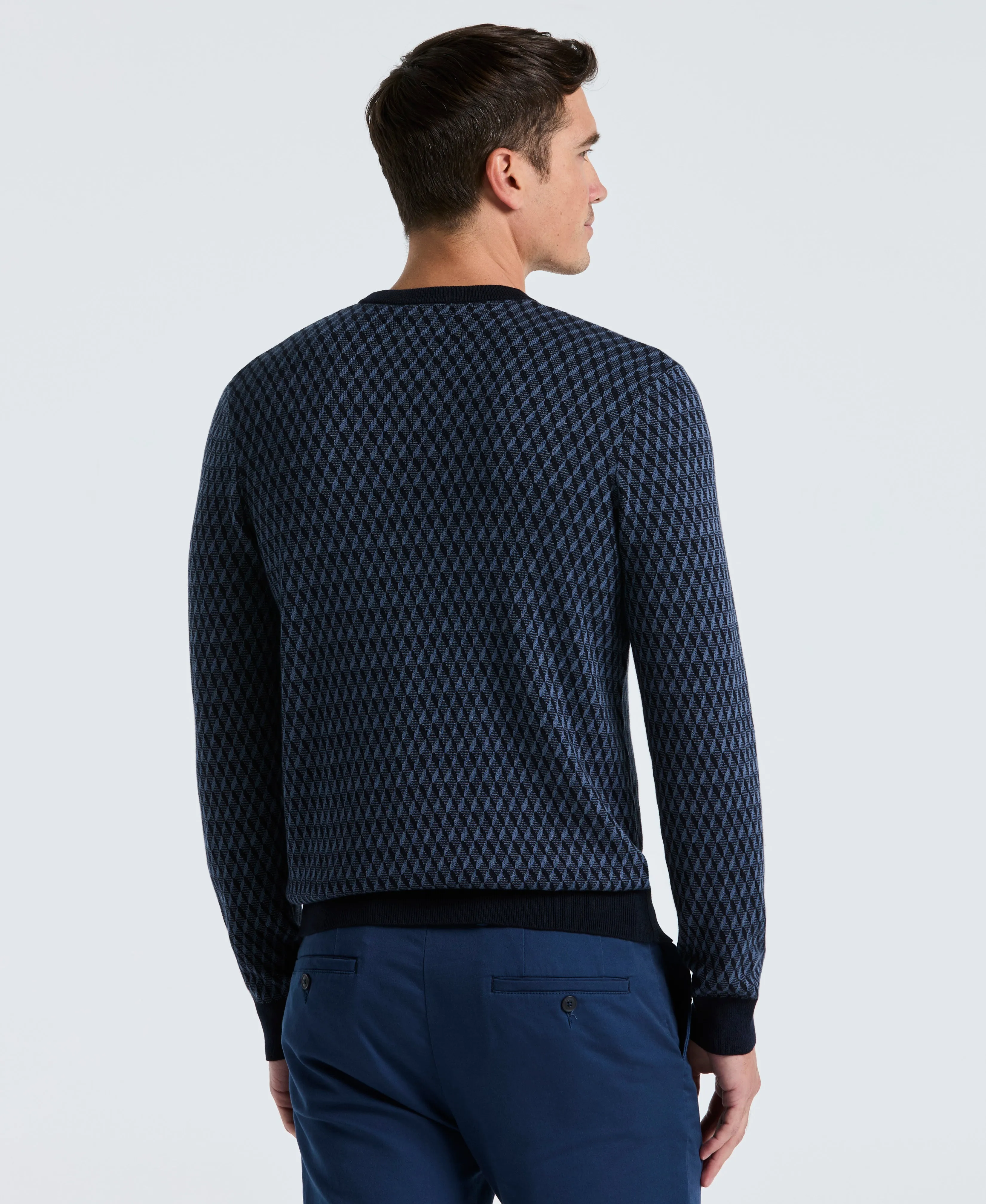 Cotton Blend Geo Jacquard Crew Neck Sweater sold by Perry Ellis product image thumbnail 2