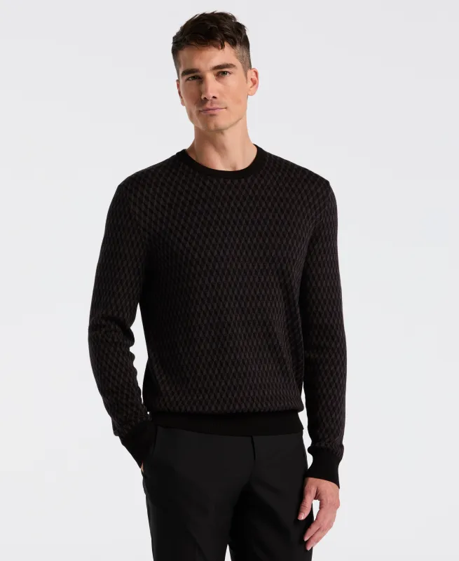 Cotton Blend Geo Jacquard Crew Neck Sweater sold by Perry Ellis