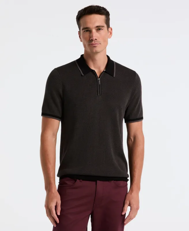 Bi-Color Stitch Zip Polo sold by Perry Ellis