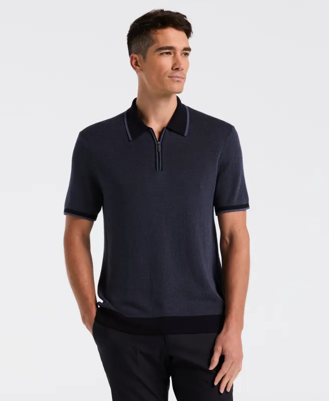 Bi-Color Stitch Zip Polo sold by Perry Ellis