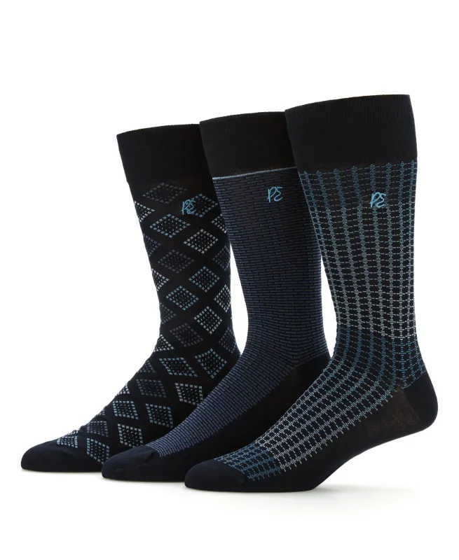 3-Pack Patterned Crew Socks sold by Perry Ellis
