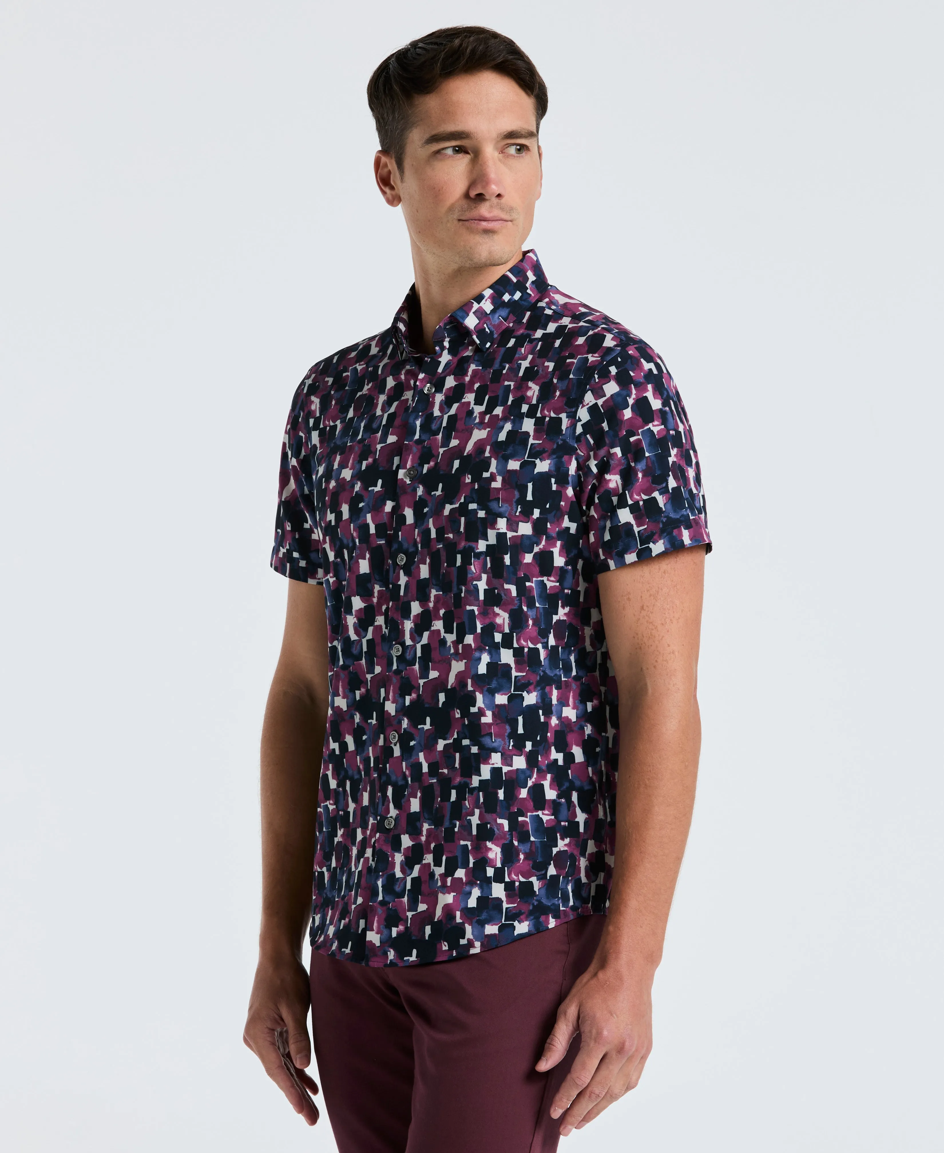 Slim Fit Total Stretch Watercolor Print Shirt sold by Perry Ellis