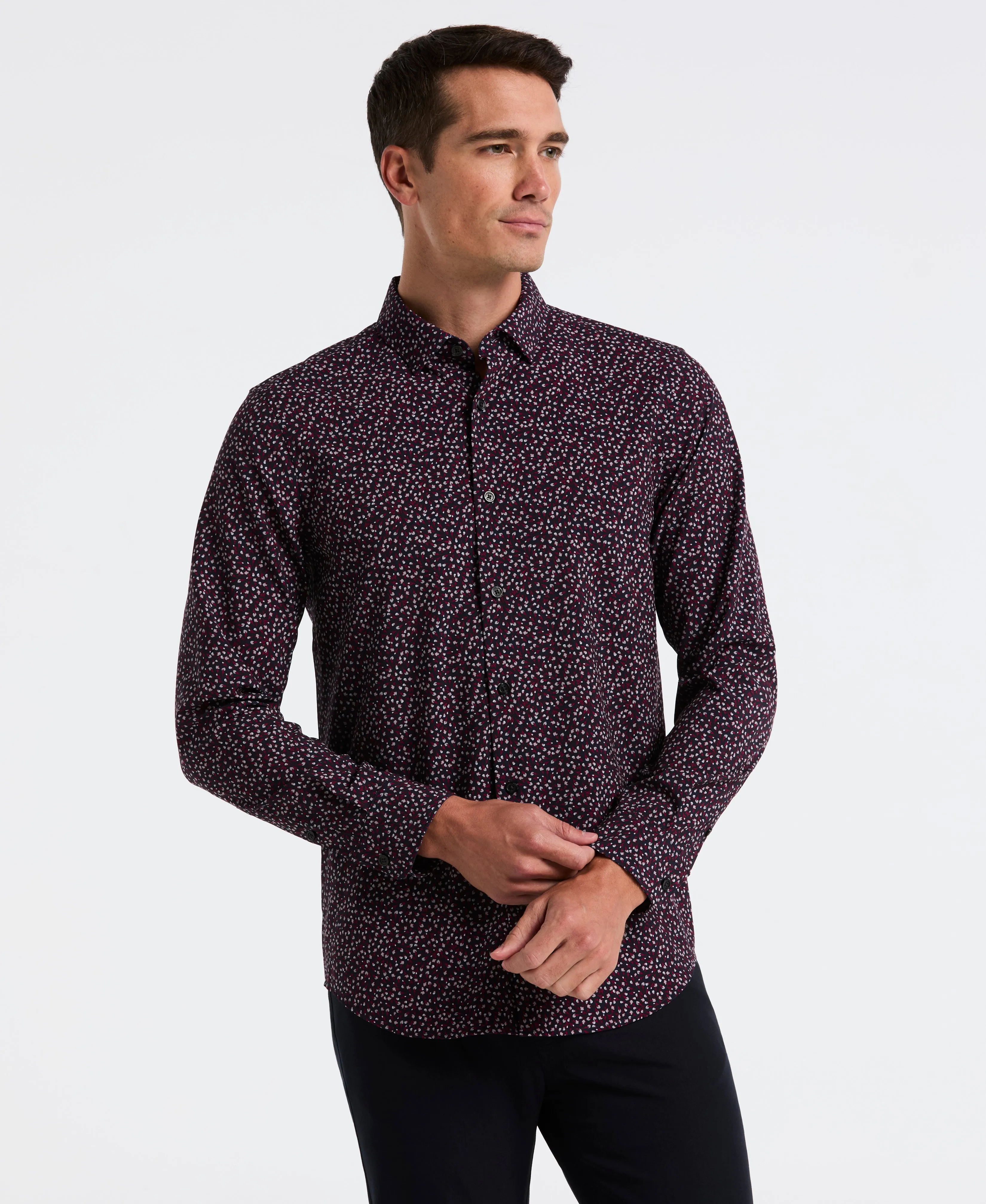 Micro Floral Print Slim Fit Total Stretch Shirt sold by Perry Ellis
