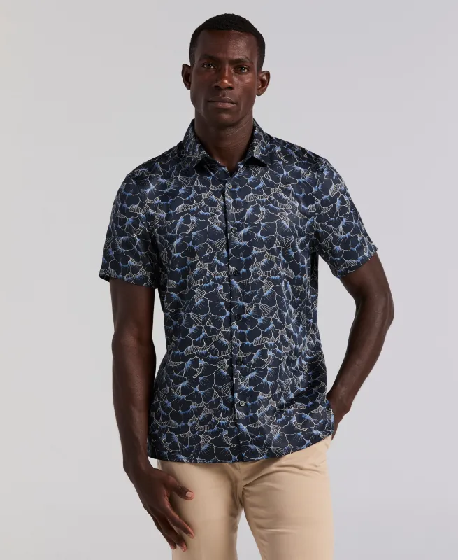 Ginko Print Short Sleeve Shirt made by Perry Ellis