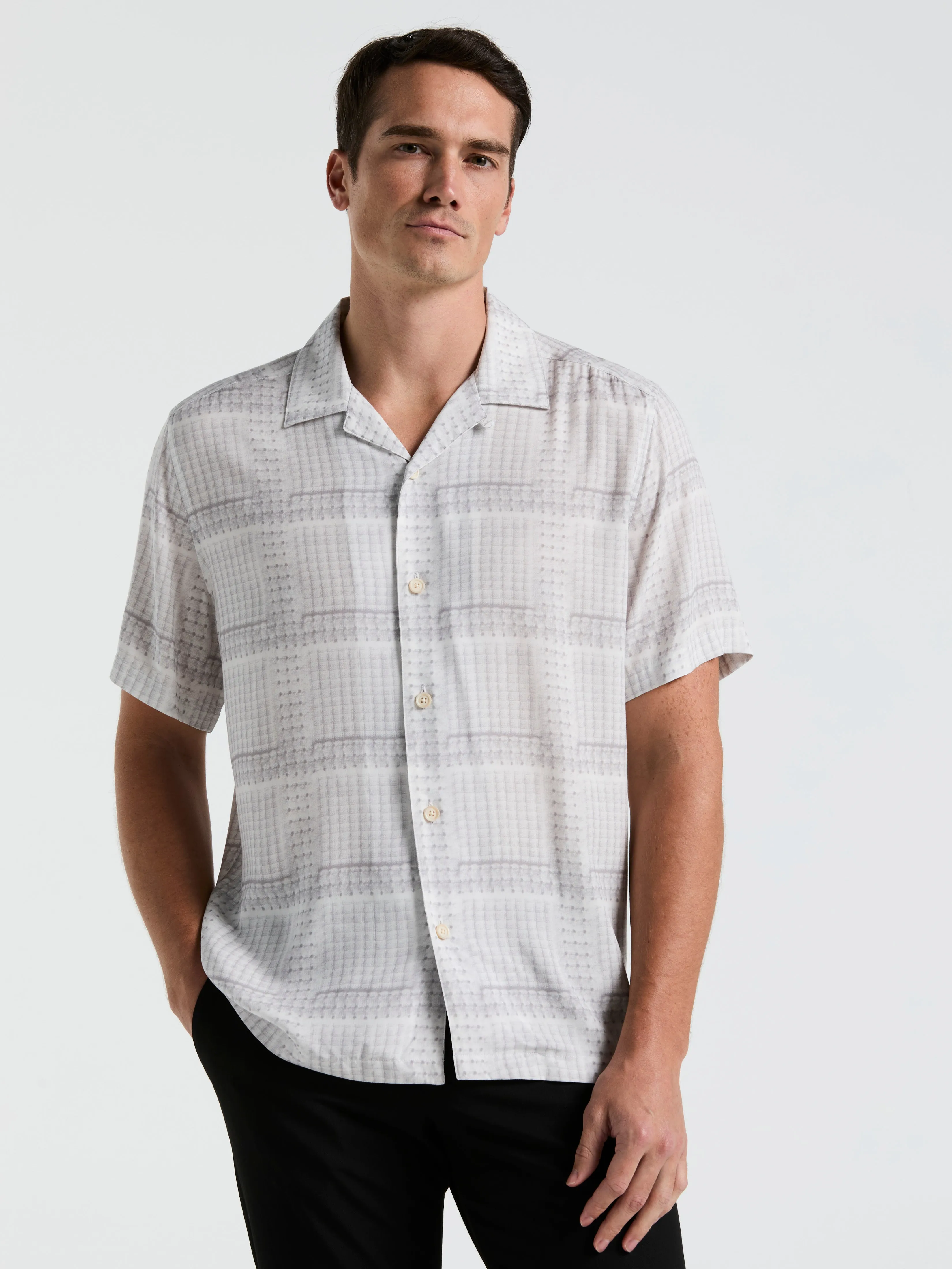 EcoVero™ Camp Collar Textured Print Shirt sold by Perry Ellis product image thumbnail 3