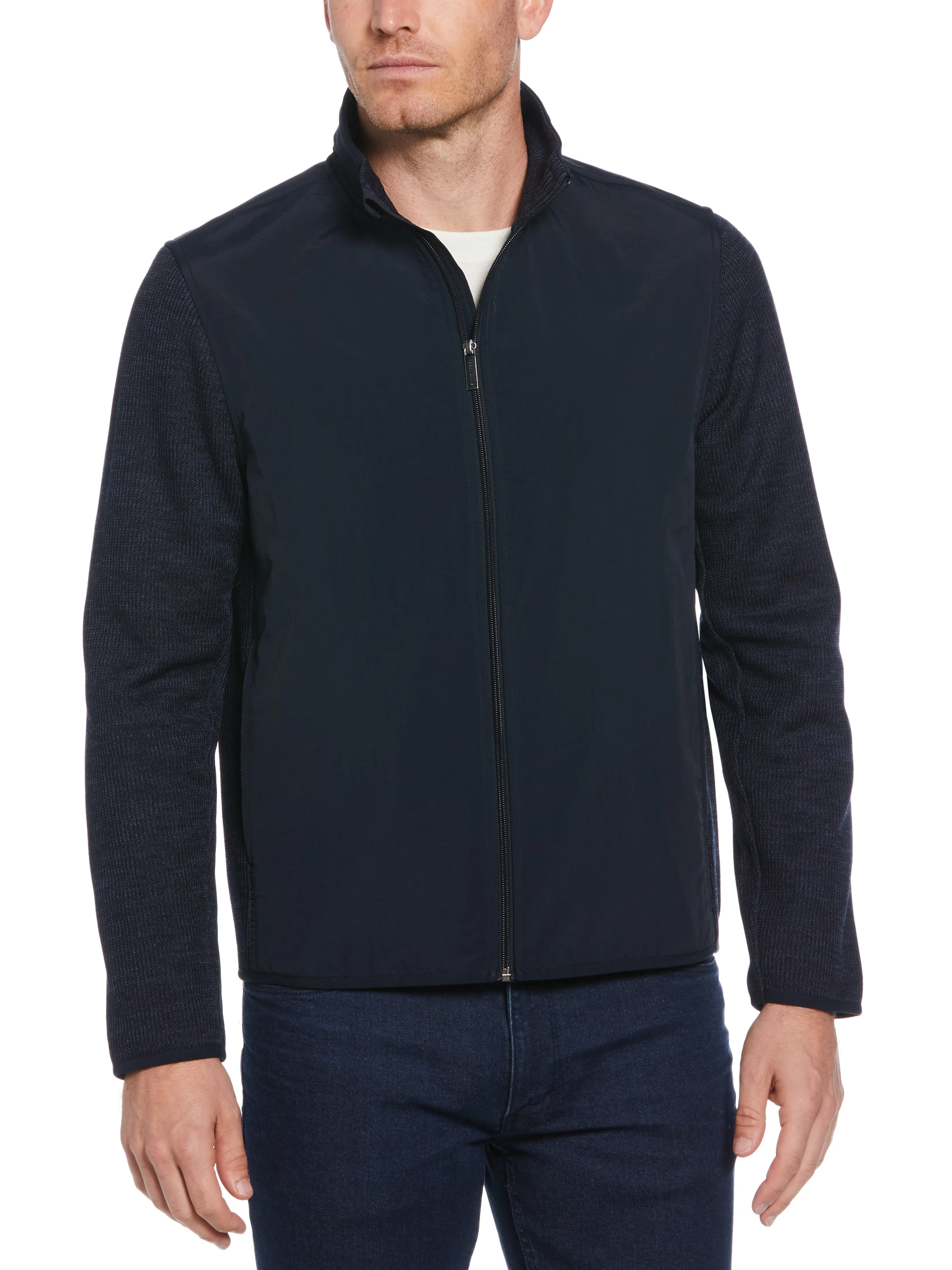 Heathered Full Zip Mock Neck Fleece Jacket sold by Perry Ellis product image thumbnail 2