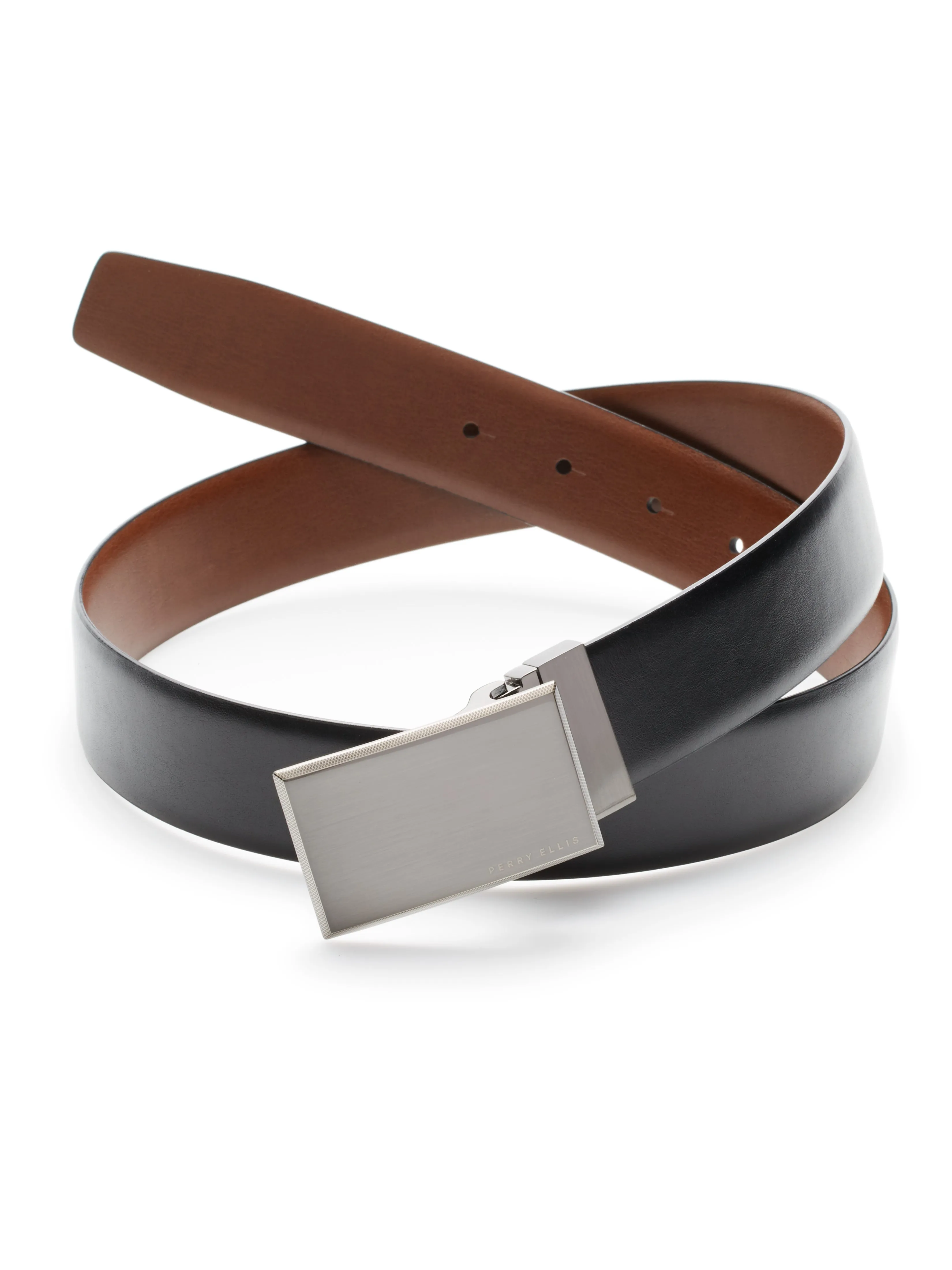 Pattern Plaque Reversible Leather Belt sold by Perry Ellis