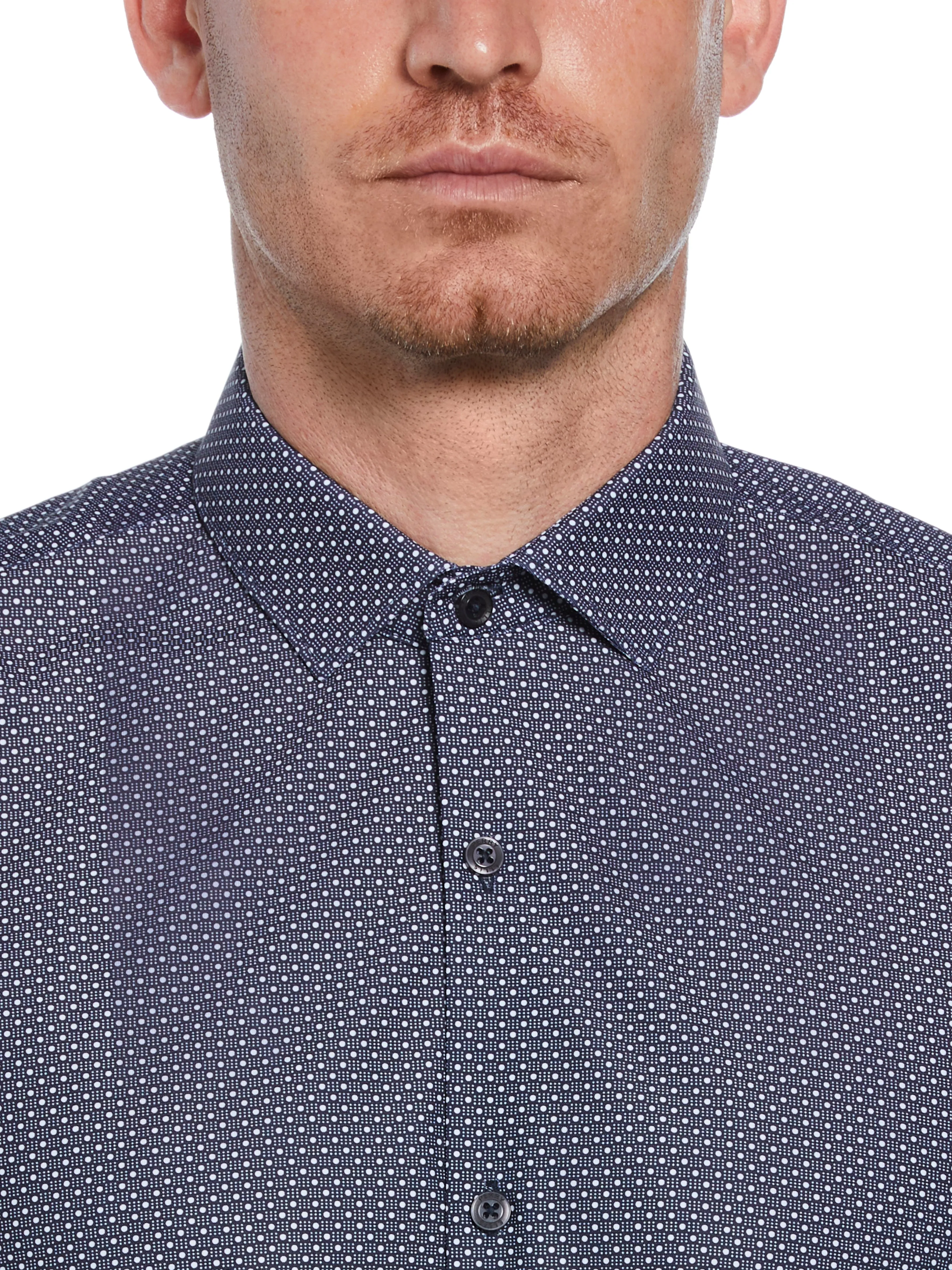 Slim Fit Knit Black and White Dot Dress Shirt sold by Perry Ellis product image thumbnail 3