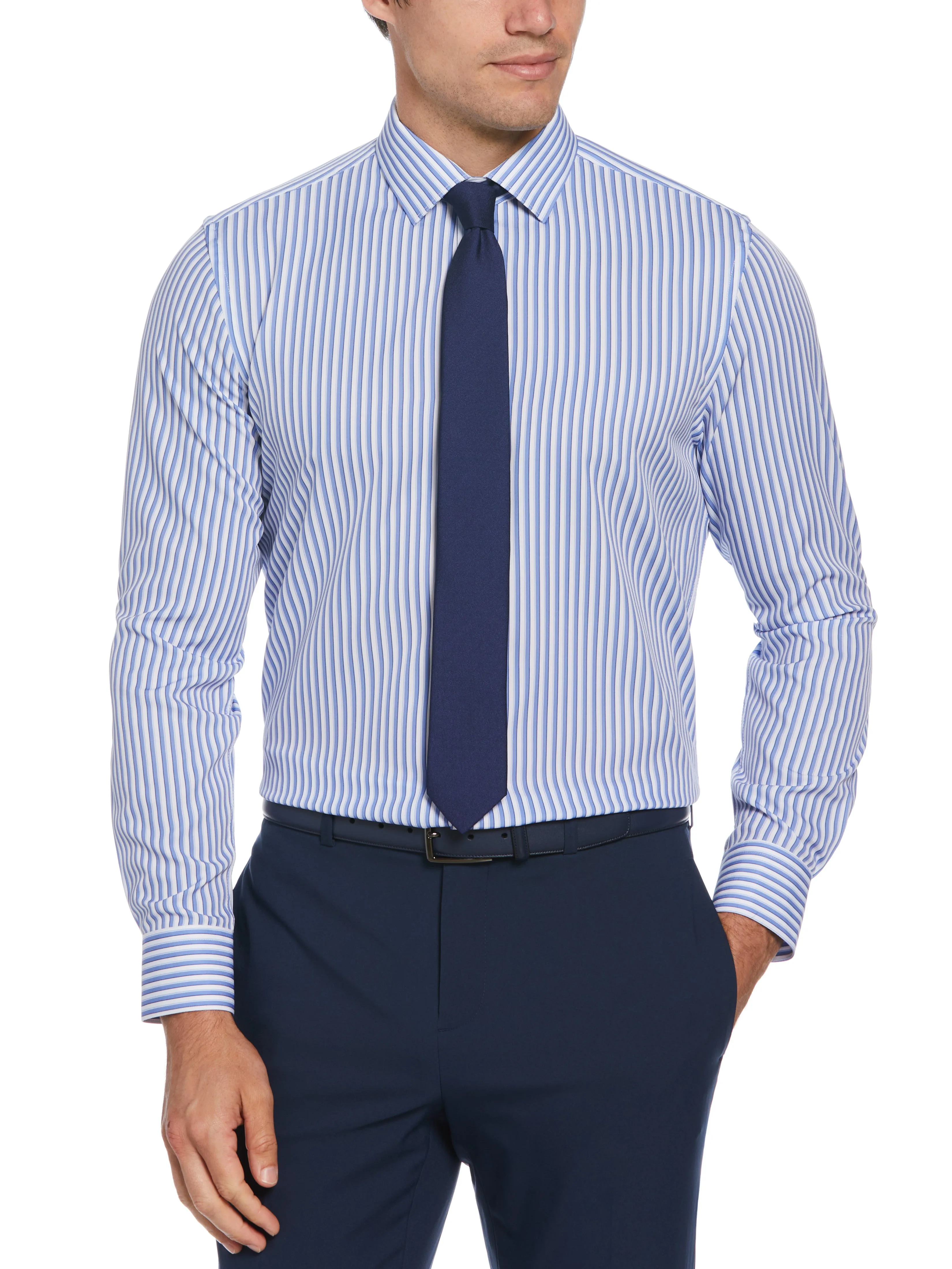 Slim Fit Total Stretch Striped Print Dress Shirt sold by Perry Ellis