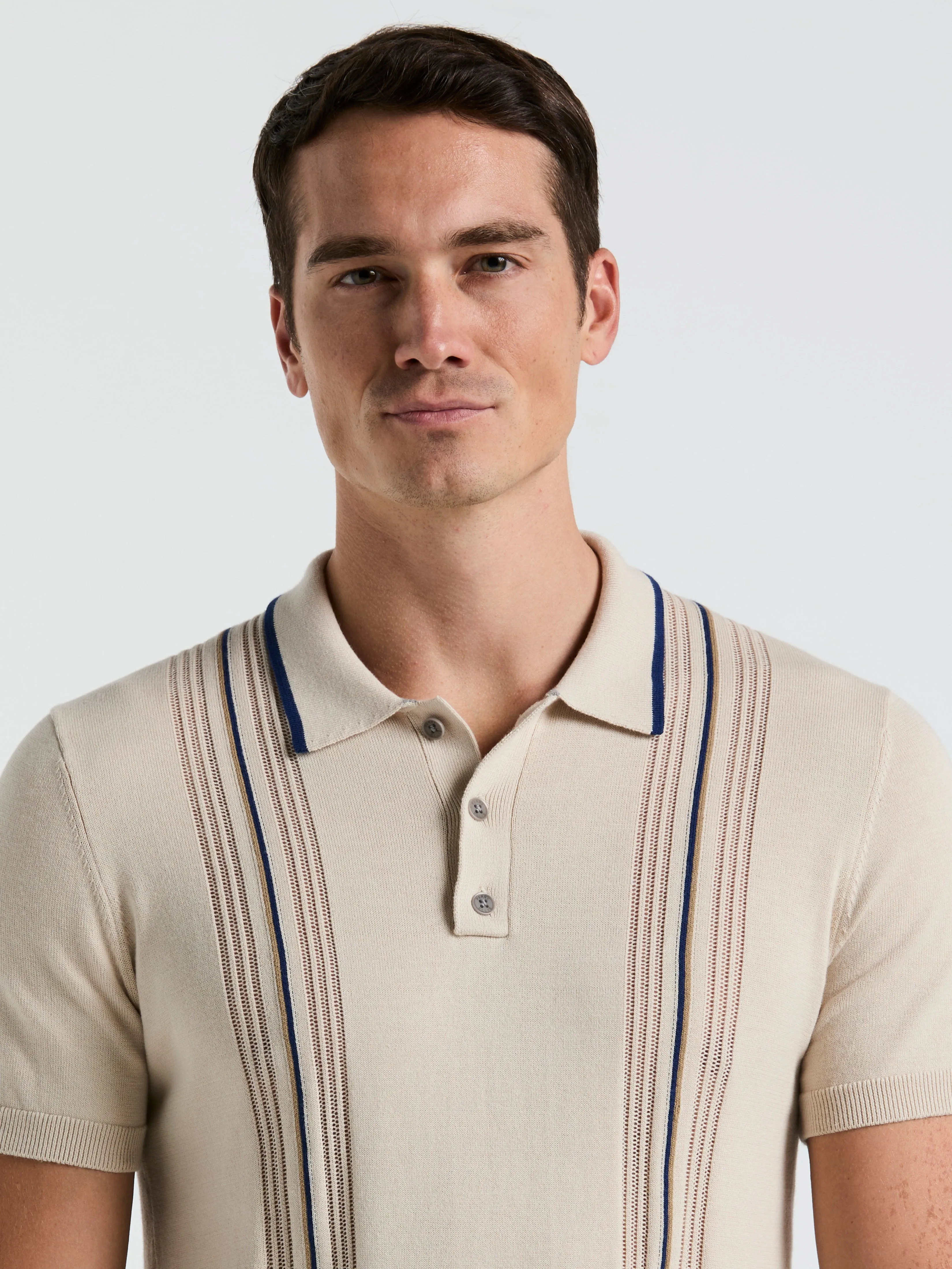 Cotton Mesh Vertical Stripe Print Button Polo sold by Perry Ellis product image thumbnail 2