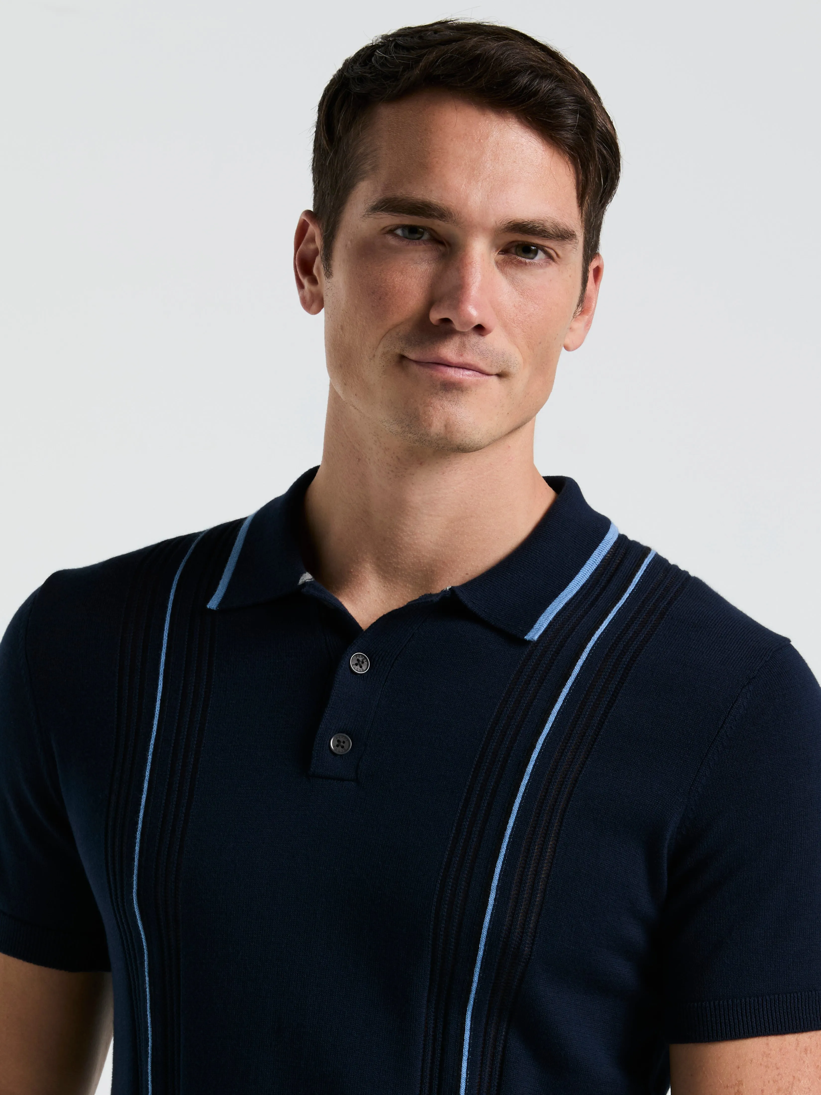 Cotton Mesh Vertical Stripe Print Button Polo sold by Perry Ellis product image thumbnail 5