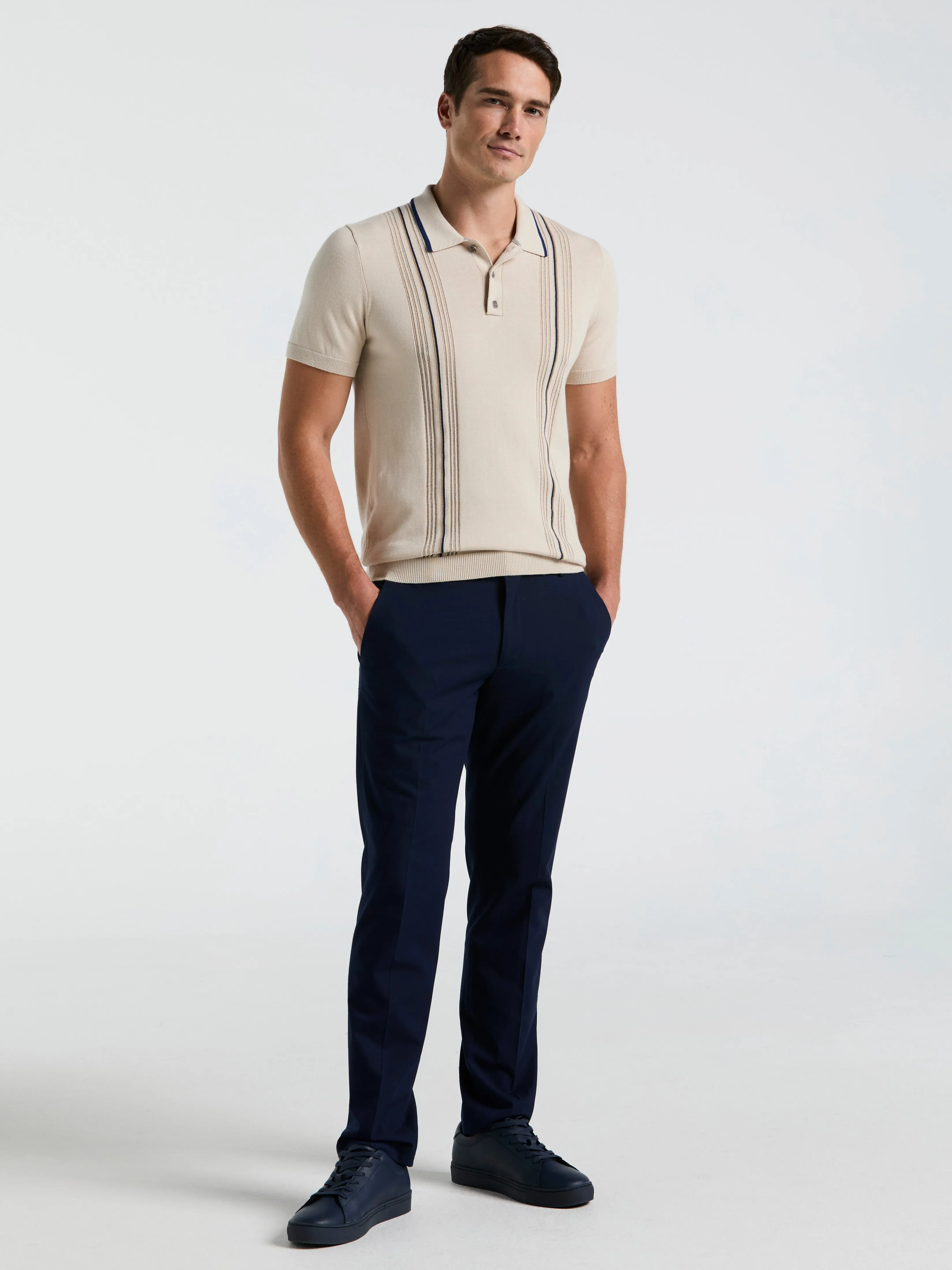 Cotton Mesh Vertical Stripe Print Button Polo sold by Perry Ellis product image thumbnail 3